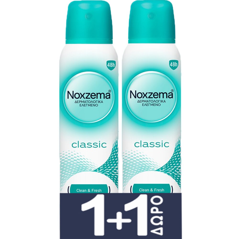 Noxzema Noxzema Promo Classic  Antiperspirant Spray Γυναικείο Αντιιδρωτικό Αποσμητικό Σπρέι με Άρωμα Φρεσκάδας για 48ωρη Προστασία 300ml (2x150ml)