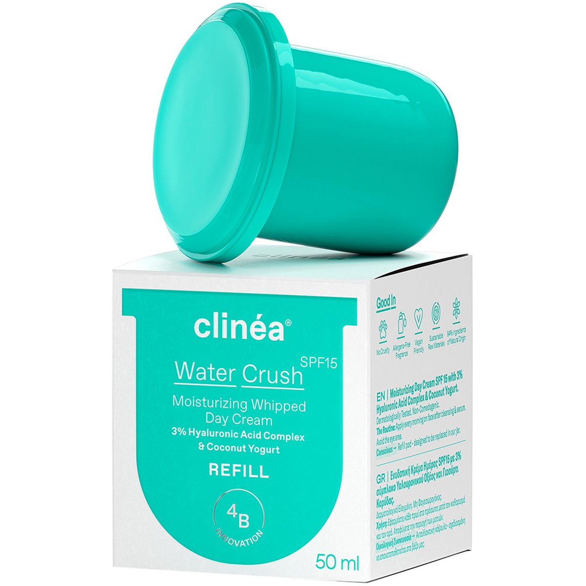 Clinea Clinéa Water Crush Spf15 Moisturizing Whipped Day Cream Refill,Ενυδατική Κρέμα Ημέρας Προσώπου με Αντηλιακό Δείκτη Προστασίας, Ανταλλακτικό 50ml