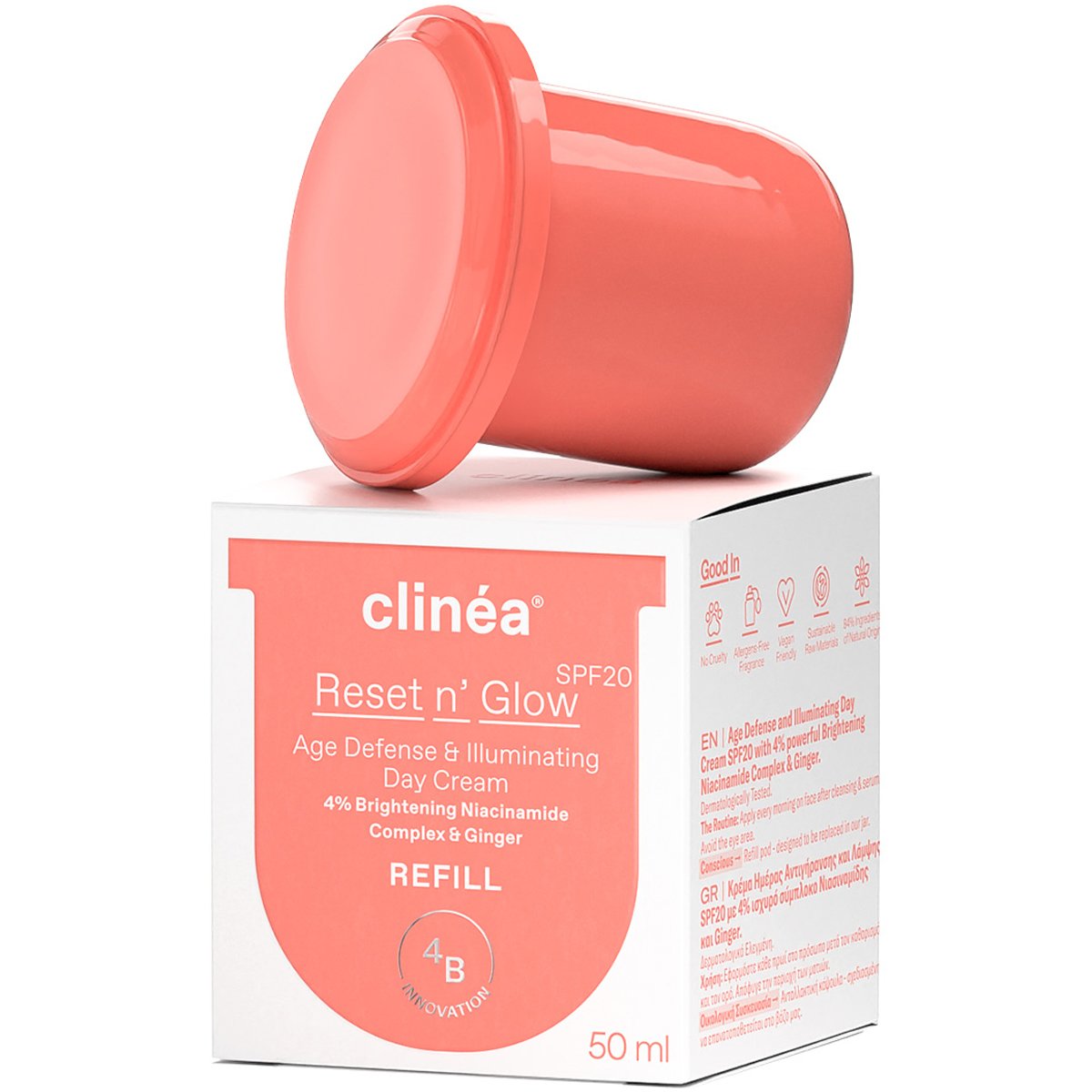 Clinéa Reset n' Glow Age Defense & Illuminating Day Cream Spf20 Refill,Αντιγηραντική Κρέμα Ημέρας Προσώπου για Επαναφορά της Λάμψης, με Αντηλιακό Δείκτη Προστασίας, Ανταλλακτικό 50ml φωτογραφία