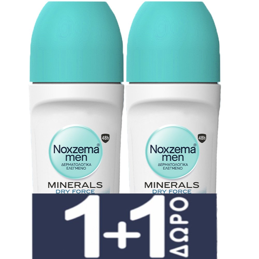 Noxzema Noxzema Men Promo Minerals Dry Force Roll On Ανδρικό Αντιιδρωτικό με Πολύτιμα Ιχνοστοιχεία για 48ωρη Προστασία 100ml (2x50ml)