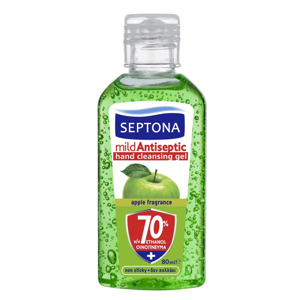 Septona Septona Mild Antiseptic Hand Cleansing Apple Gel Travel Size Αντισηπτικό Gel Καθαρισμού Χεριών με Άρωμα Μήλο & 70% Οινόπνευμα 80ml