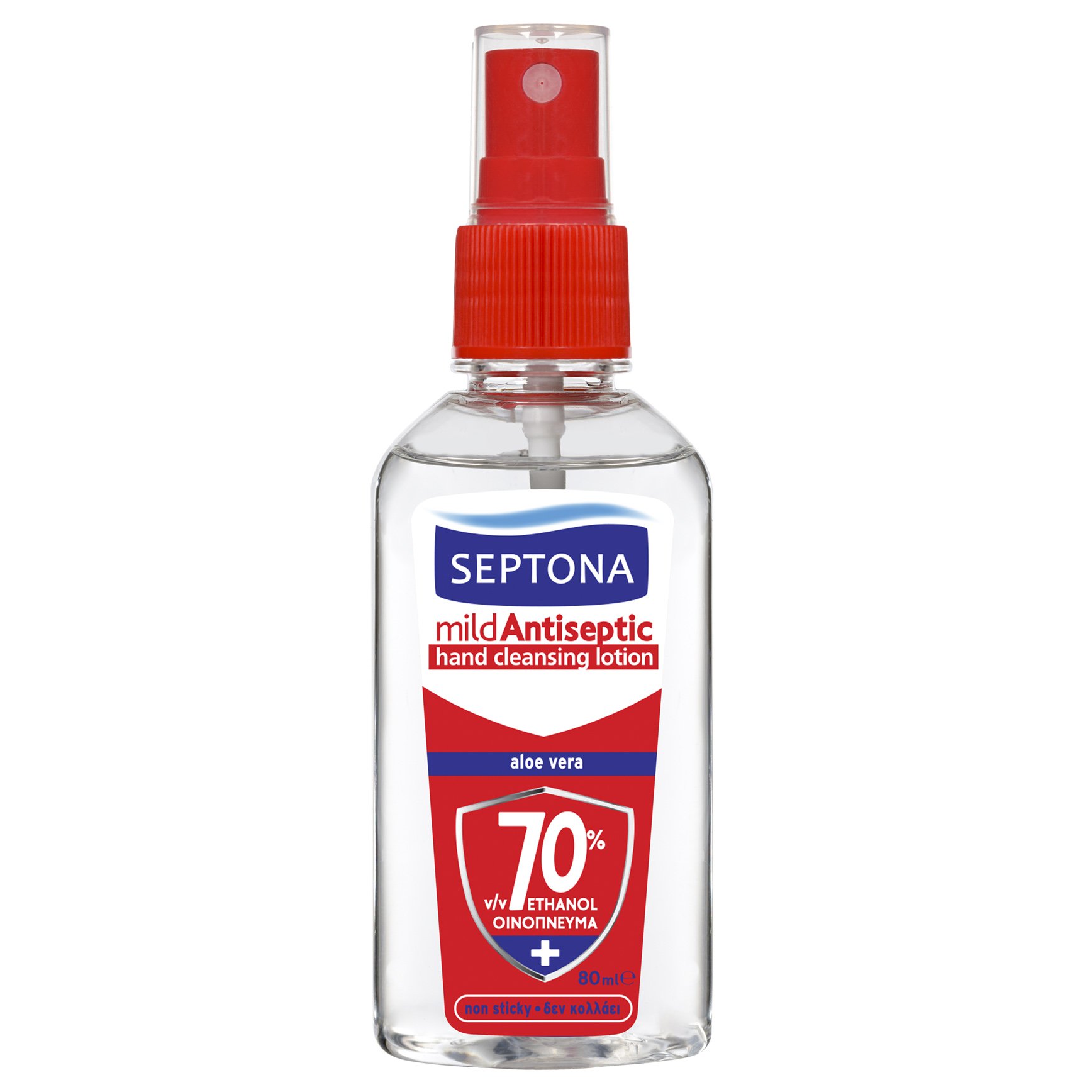 Septona Septona Mild Antiseptic Hand Cleansing Lotion Aloe Vera Αντισηπτική Λοσιόν για τα Χέρια με 70% Οινόπνευμα 80ml