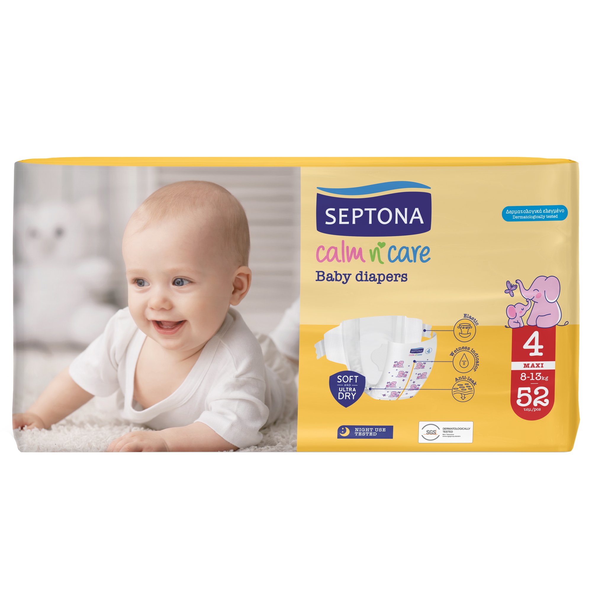 Septona Septona Calm n' Care Baby Diapers Maxi No4 (8-13kg) 52 Τεμάχια