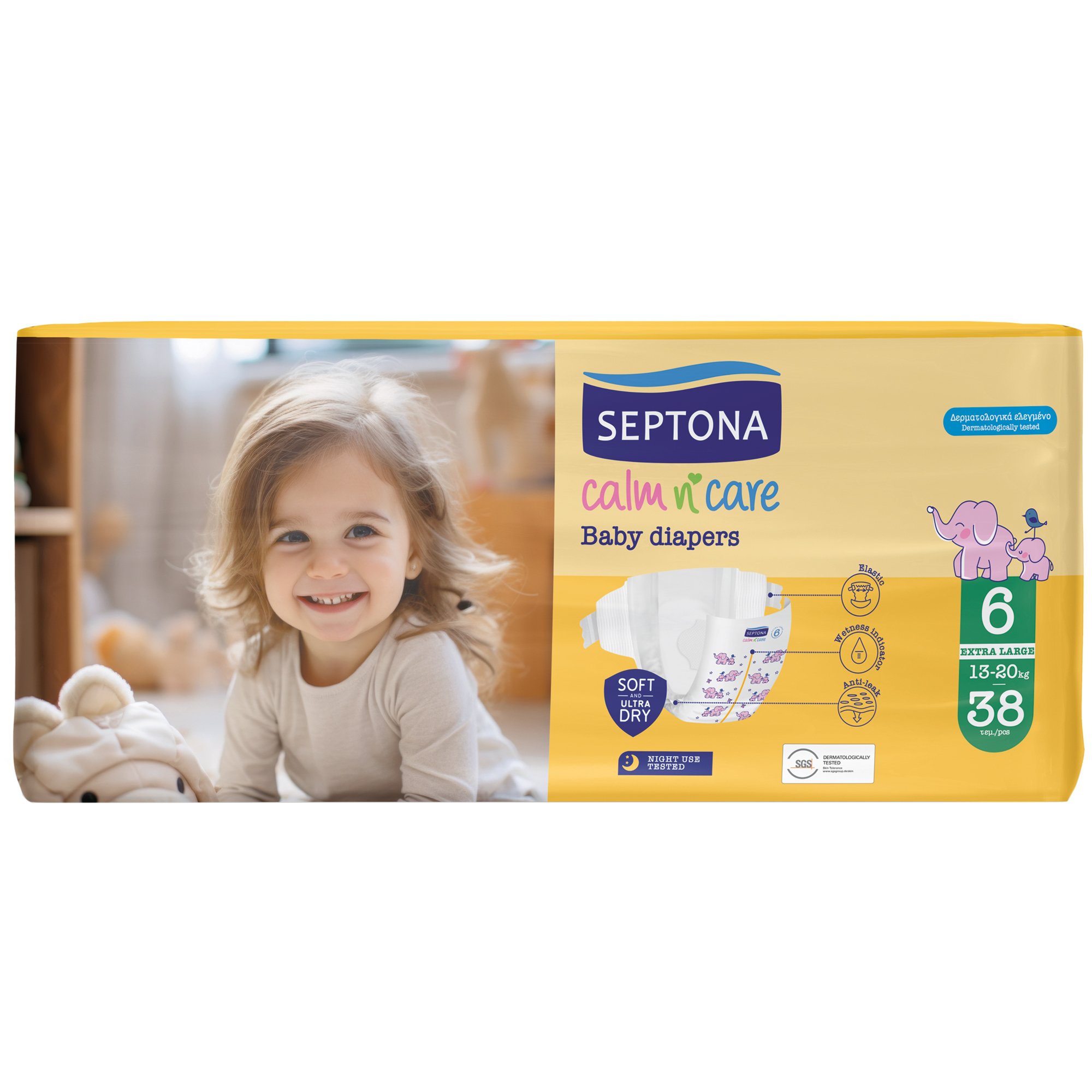 Septona Septona Calm n' Care Baby Diapers Extra Large No6 (13-20kg) 38 Τεμάχια