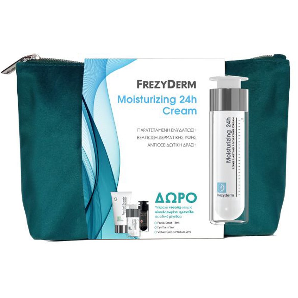 Frezyderm Frezyderm Promo Moisturizing 24h Cream 50ml & Δώρο Facial Scrub 15ml & Δώρο Eye Balm 5ml & Δώρο Velvet Colors Medium 2ml & Δώρο Νεσσεσέρ 1 Τεμάχιο