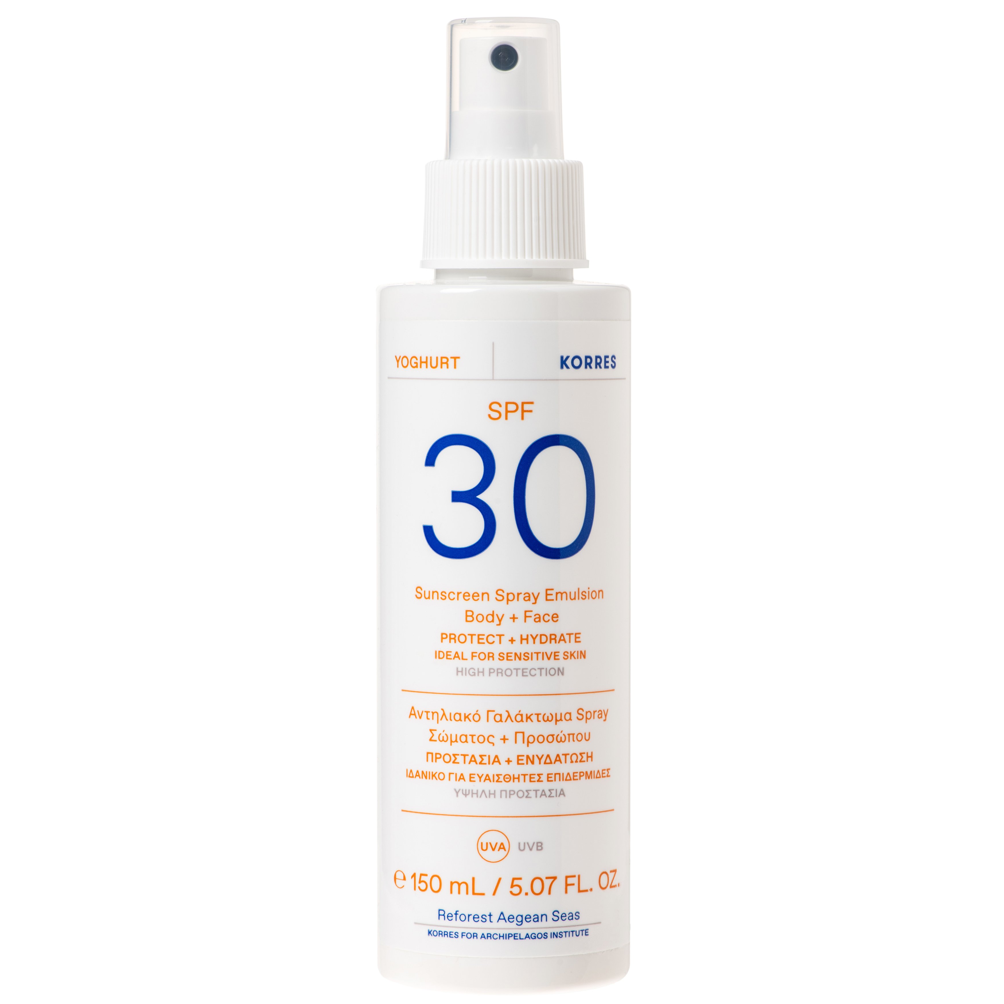 Korres Korres Yoghurt Sunscreen Spray Emulsion Face & Body Spf30 Αντηλιακό Γαλάκτωμα Προσώπου Σώματος Υψηλής Προστασίας, Γιαούρτι 150ml