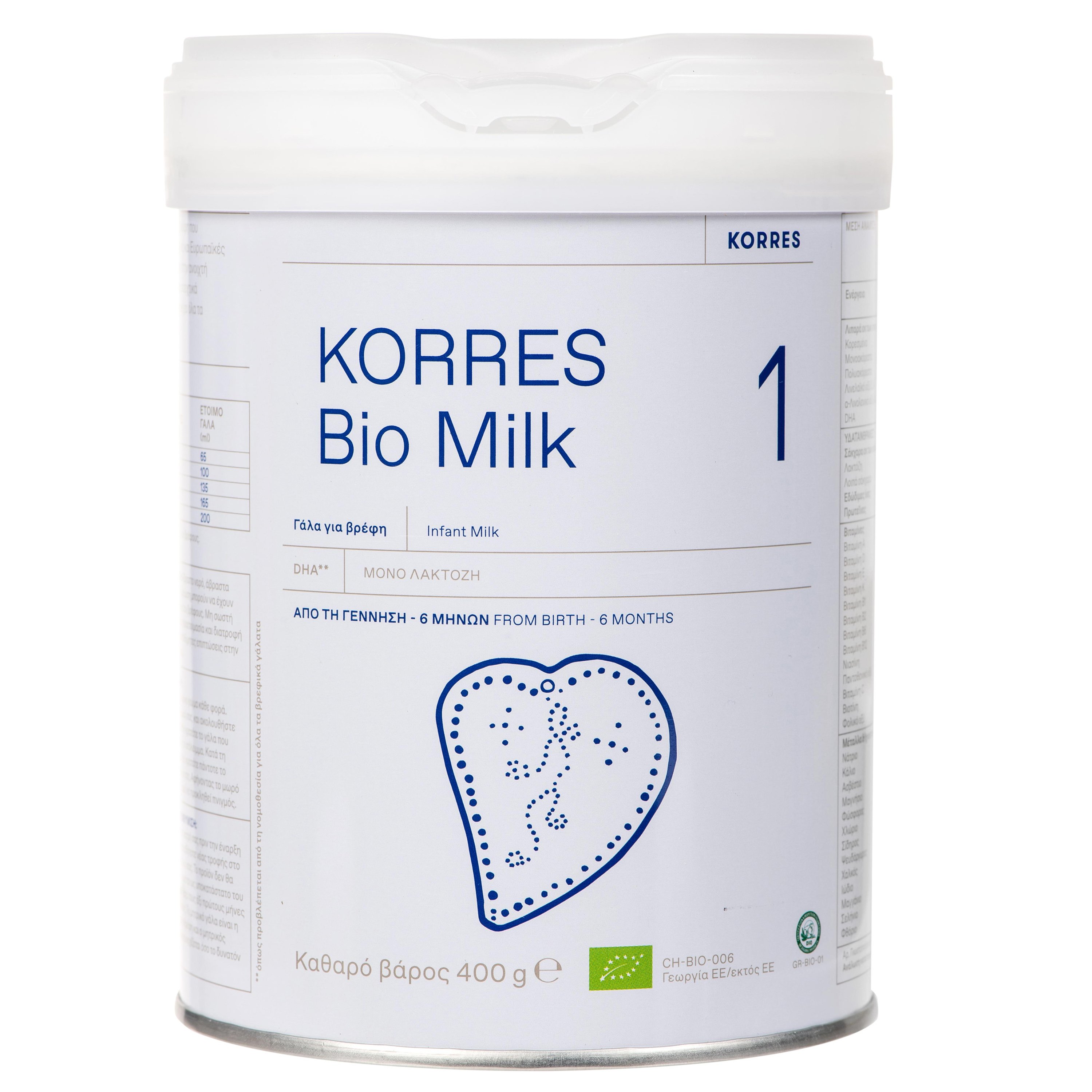 Korres Korres Bio Milk 1 Βιολογικό Αγελαδινό Γάλα 1ης Βρεφικής Ηλικίας σε Μορφή Σκόνης για Βρέφη Έως 6 Μηνών 400gr