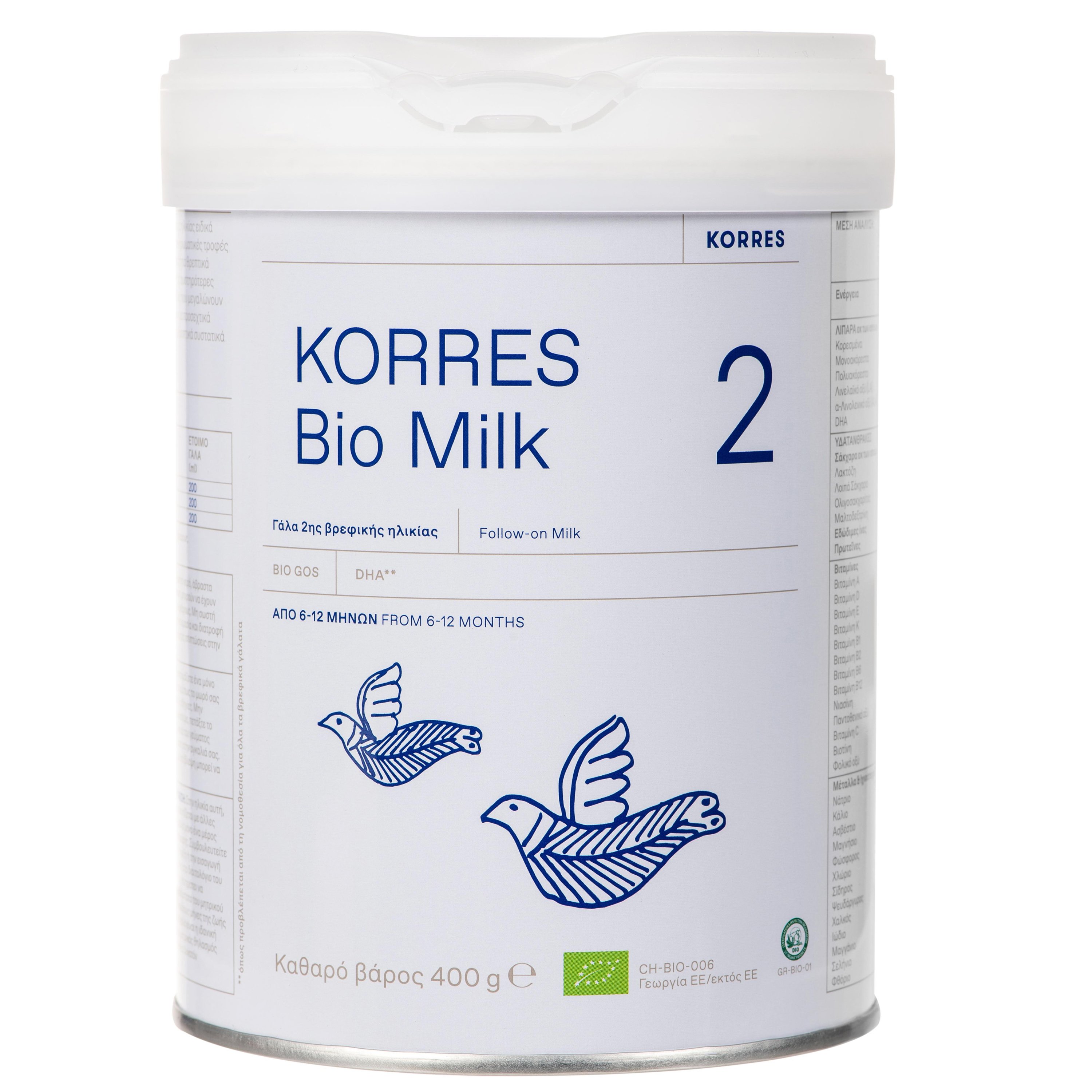 Korres Korres Bio Milk 2 Βιολογικό Αγελαδινό Γάλα 2ης Βρεφικής Ηλικίας σε Μορφή Σκόνης για Βρέφη Από 6 έως 12 Μηνών 400gr