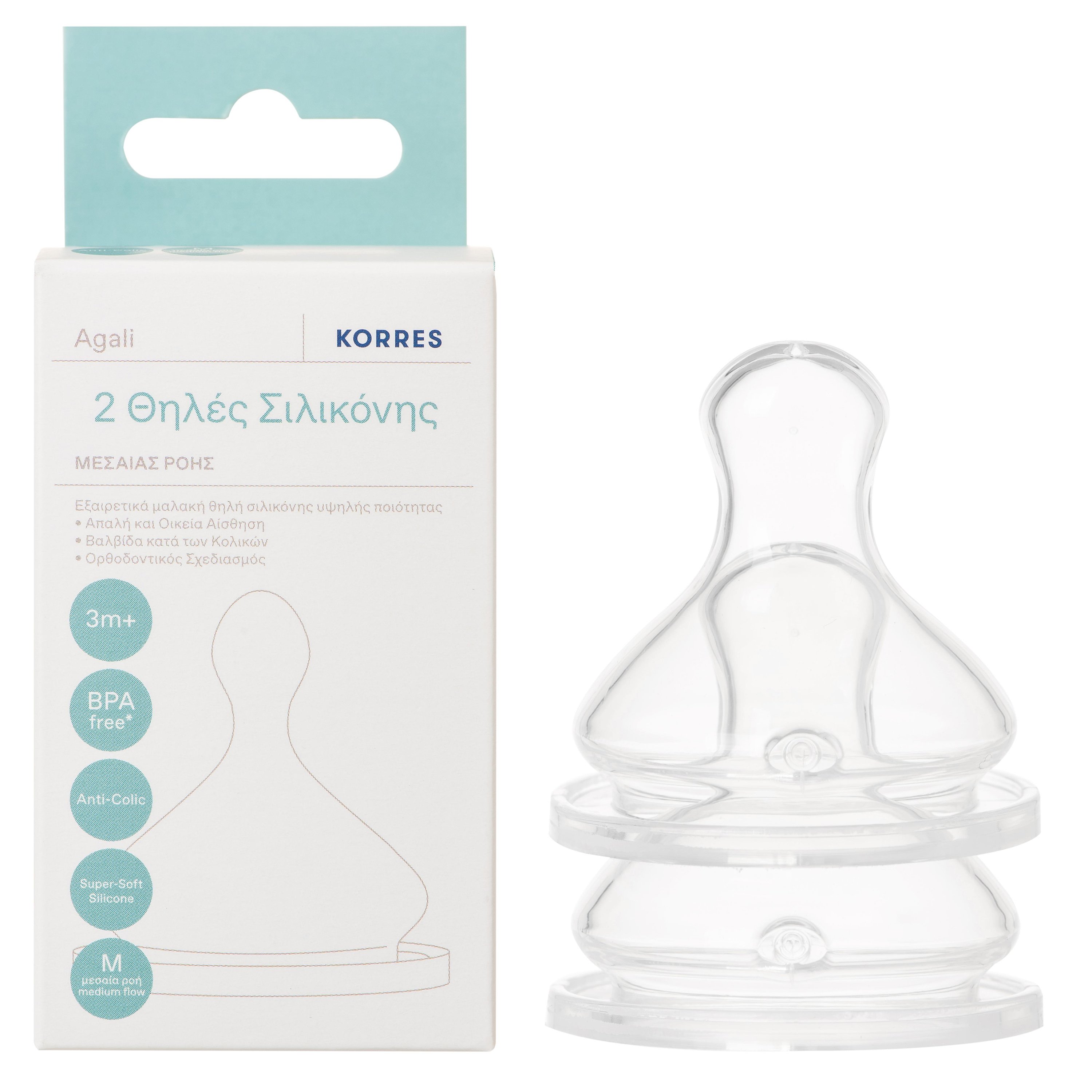 Korres Korres Silicone Teats, Medium Flow Θηλές Σιλικόνης, Μεσαίας Ροής 2 Τεμάχια