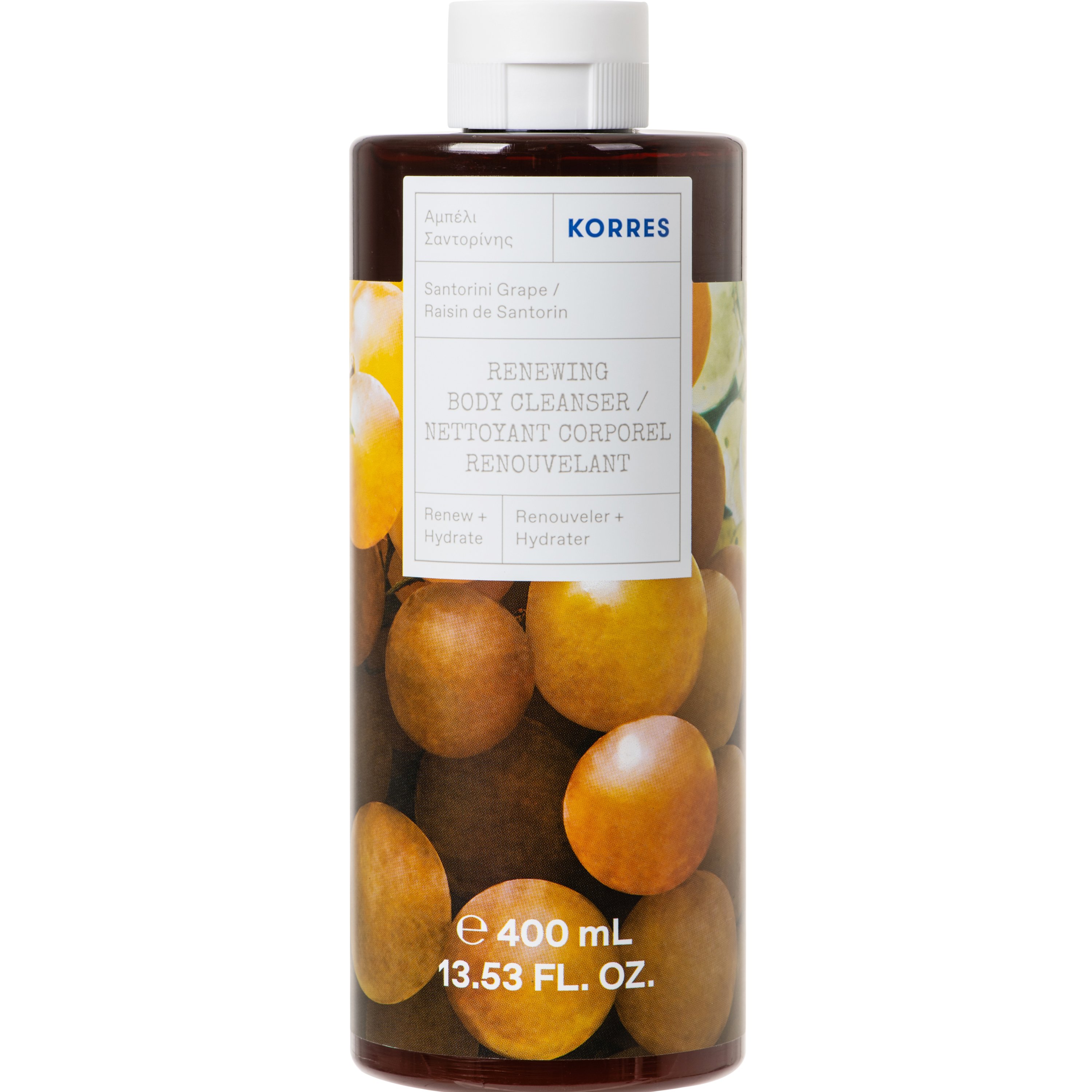 Korres Renewing Body Cleanser Santorini Grape Shower Gel Αναζωογονητικό, Ενυδατικό Αφρόλουτρο με Φρέσκο, Φρουτώδες Άρωμα από Αμπέλια Σαντορίνης 400ml