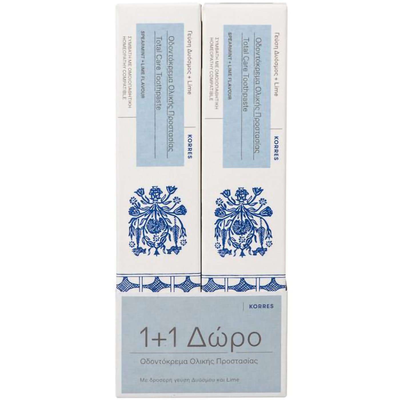 Korres Korres Promo Total Care Toothpaste Spearmint & Lime Flavour Οδοντόκρεμα Ολικής Προστασίας με Δροσερή Γεύση Δυόσμου & Lime 2x75ml