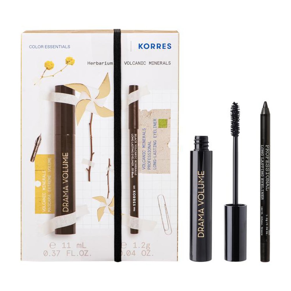 Korres Korres Promo Volcanic Minerals Mascara Extreme Volume 11ml, 01 Black & Professional Long-Lasting Eyeliner 1.2g, 01 Black