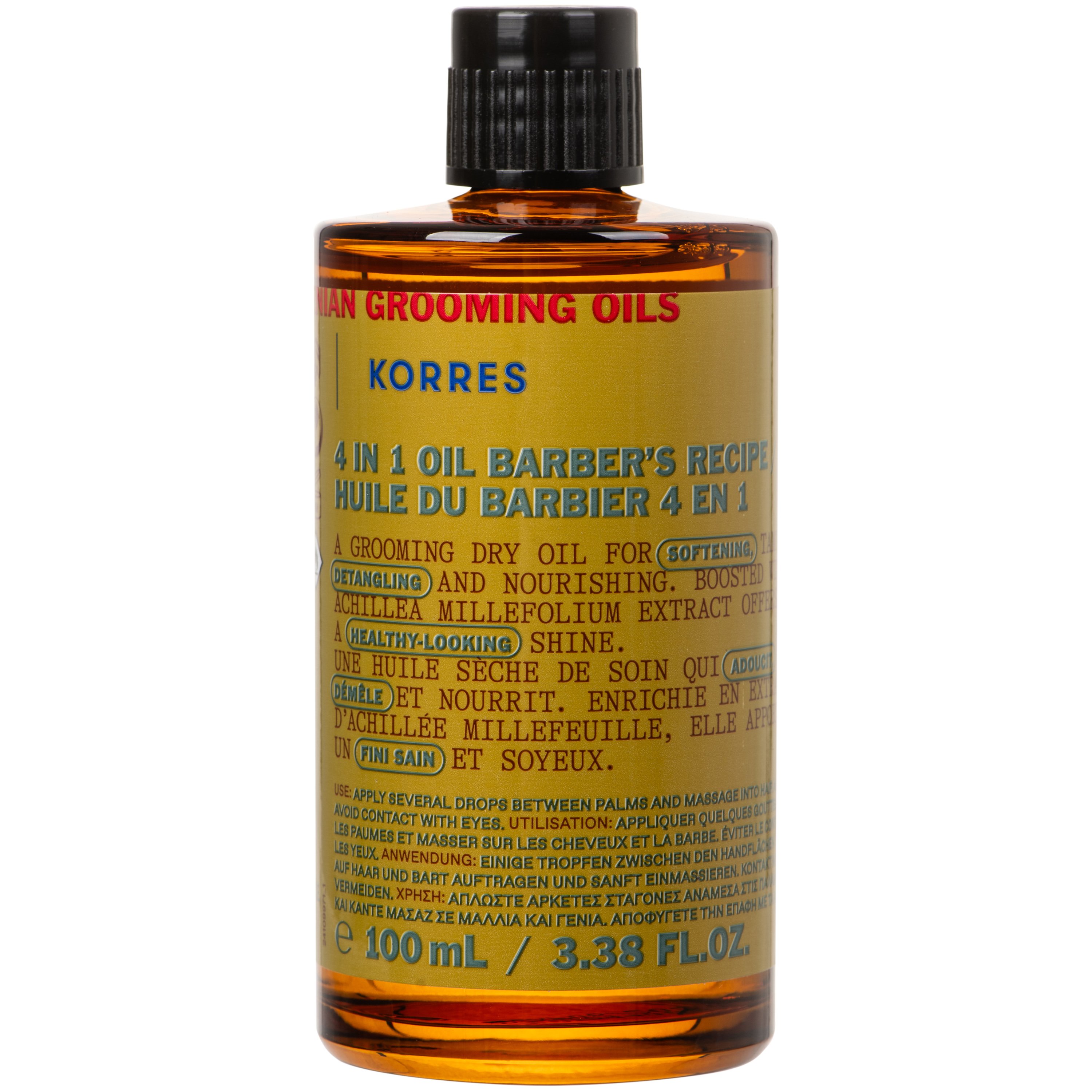 Korres Korres Athenian Grooming 4 in 1 Oil Barber's Recipe Ξηρό Λάδι Περιποίησης 4 σε 1 που Μαλακώνει, Τιθασεύει, Θρέφει & Ξεμπερδεύει Μαλλιά & Γένια 100ml