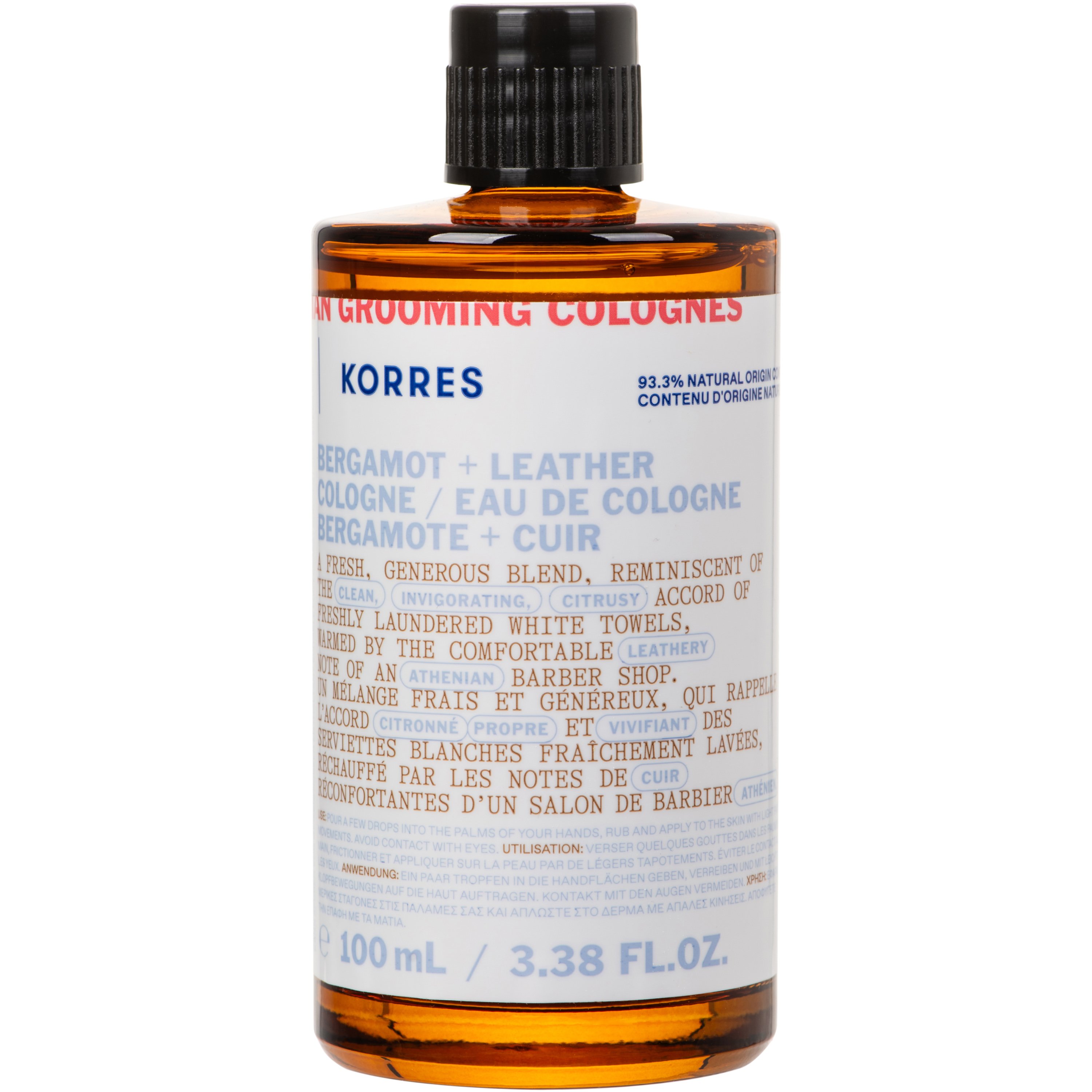 Korres Korres Athenian Grooming Bergamot & Leather Eau de Cologne Ανδρικό Άρωμα με Νότες Περγαμόντο, Δέρμα & Εσπεριδοειδή 100ml 