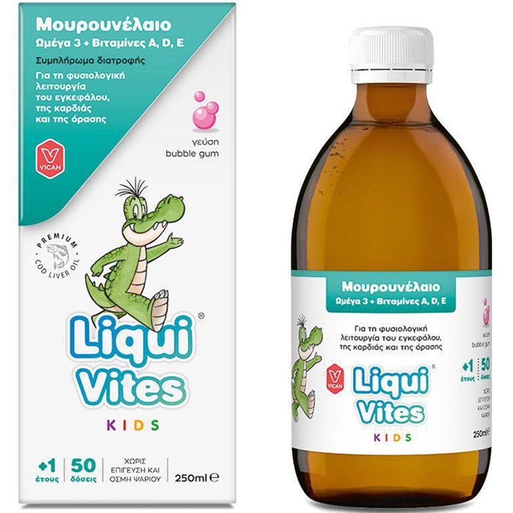 Vican Vican Liqui Vites Μουρουνέλαιο Ωμέγα 3 & Βιταμίνες A, D & E Συμπλήρωμα Διατροφής για τη Φυσιολογική Λειτουργία του Εγκεφάλου,της Καρδίας & της Όρασης 250ml