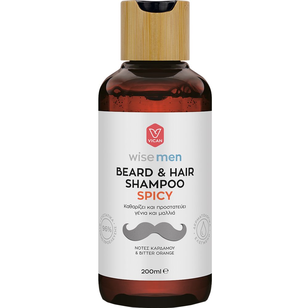 Vican Vican Wise Men Beard & Hair Shampoo Spicy Ανδρικό Σαμπουάν για Μαλλιά & Γένια για Καθαρισμό & Ενυδάτωση της Τρίχας & του Δέρματος με Άρωμα Κάρδαμο & Bitter Orange 200ml