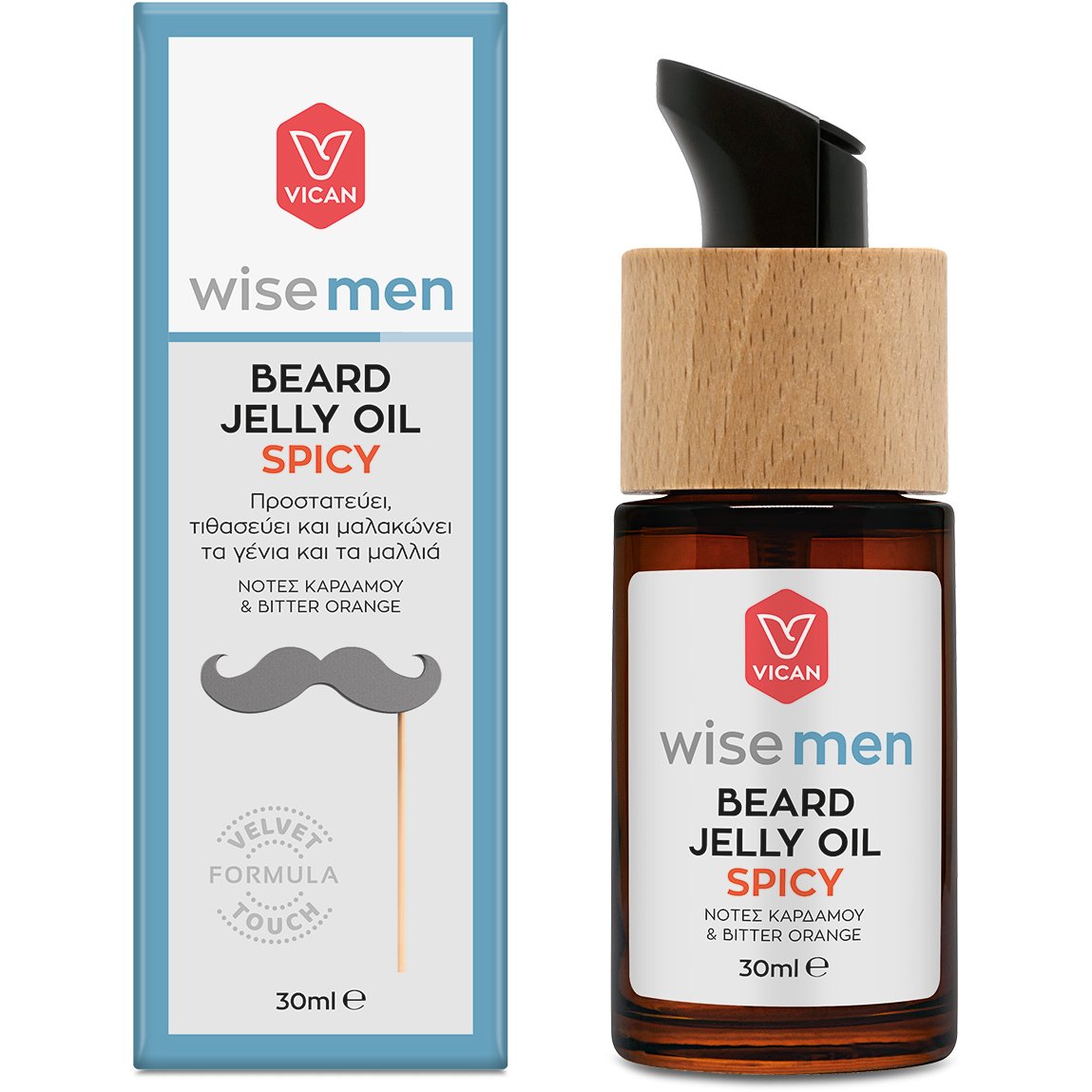 Vican Vican Wise Men Beard Jelly Oil Spicy Λαδάκι σε Μορφή Gel που Προστατεύει & Μαλακώνει τη Γενειάδα & τα Μαλλιά του Άνδρα 30ml