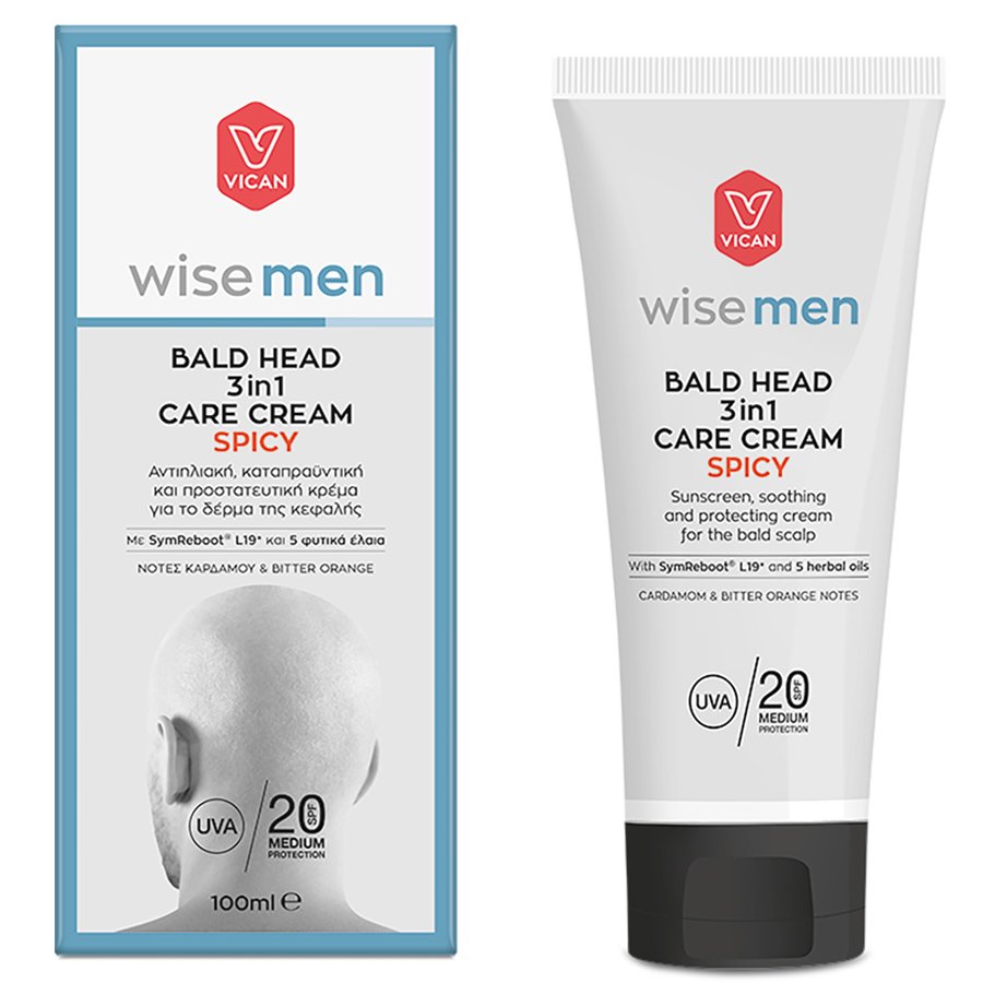 Vican Wise Men Bald Head 3 in 1 Care Cream Spicy Αντιηλιακή, Καταπραϋντική & Προστατευτική Κρέμα για το Δέρμα της Κεφαλής 100ml φωτογραφία