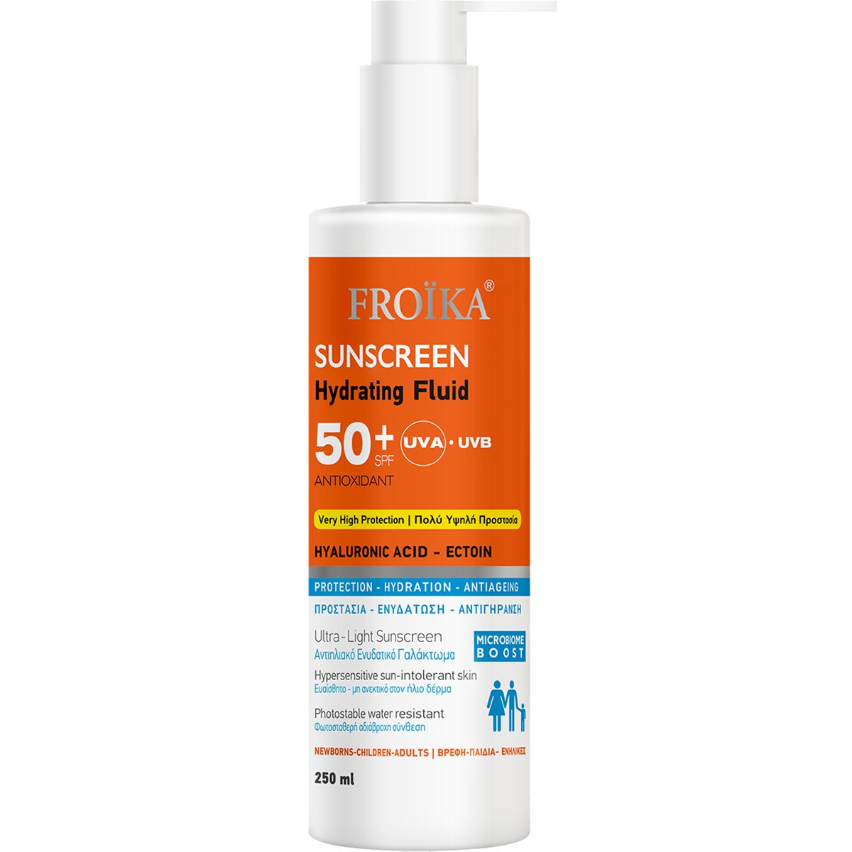 Froika Froika Sunscreen Hydrating Fluid Antioxidant Spf50+ Αντηλιακό Γαλάκτωμα Προσώπου & Σώματος Πολύ Υψηλής Προστασίας 250ml