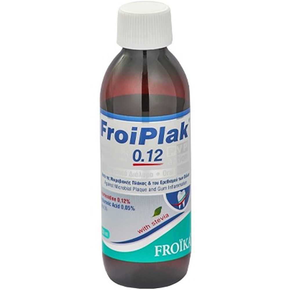 Froika Froika FroiPlak 0.12 PVP Action Mouthwash Αντισηπτικό Στοματικό διάλυμα Κατά της Χρώσης των Δοντιών, Κατά της Μικροβιακής Πλάκας & του Ερεθισμού των Ούλων 250ml