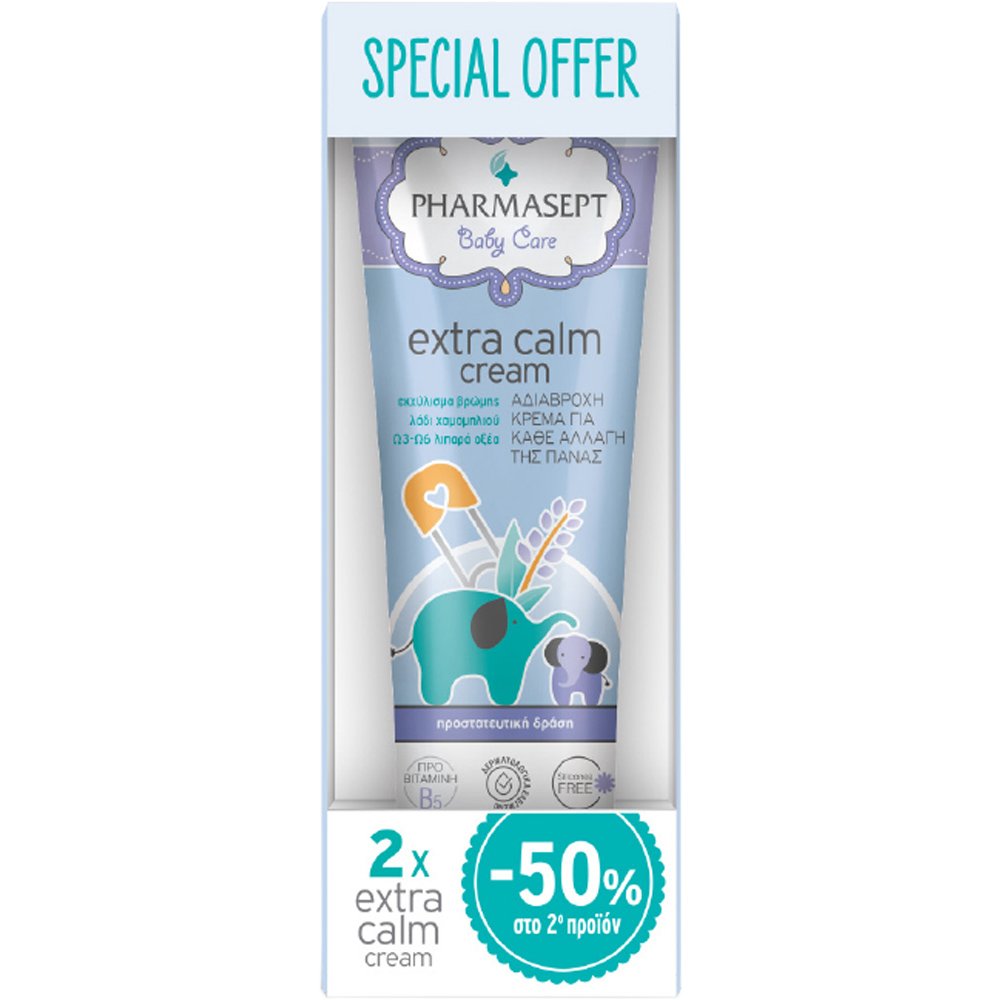 Pharmasept Pharmasept Promo Baby Care Extra Calm Cream Κρέμα Εντατικής Προστασίας & Φυσικής Αδιαβροχοποίησης της Ευαίσθητης Βρεφικής Επιδερμίδας 300ml (2x150ml)