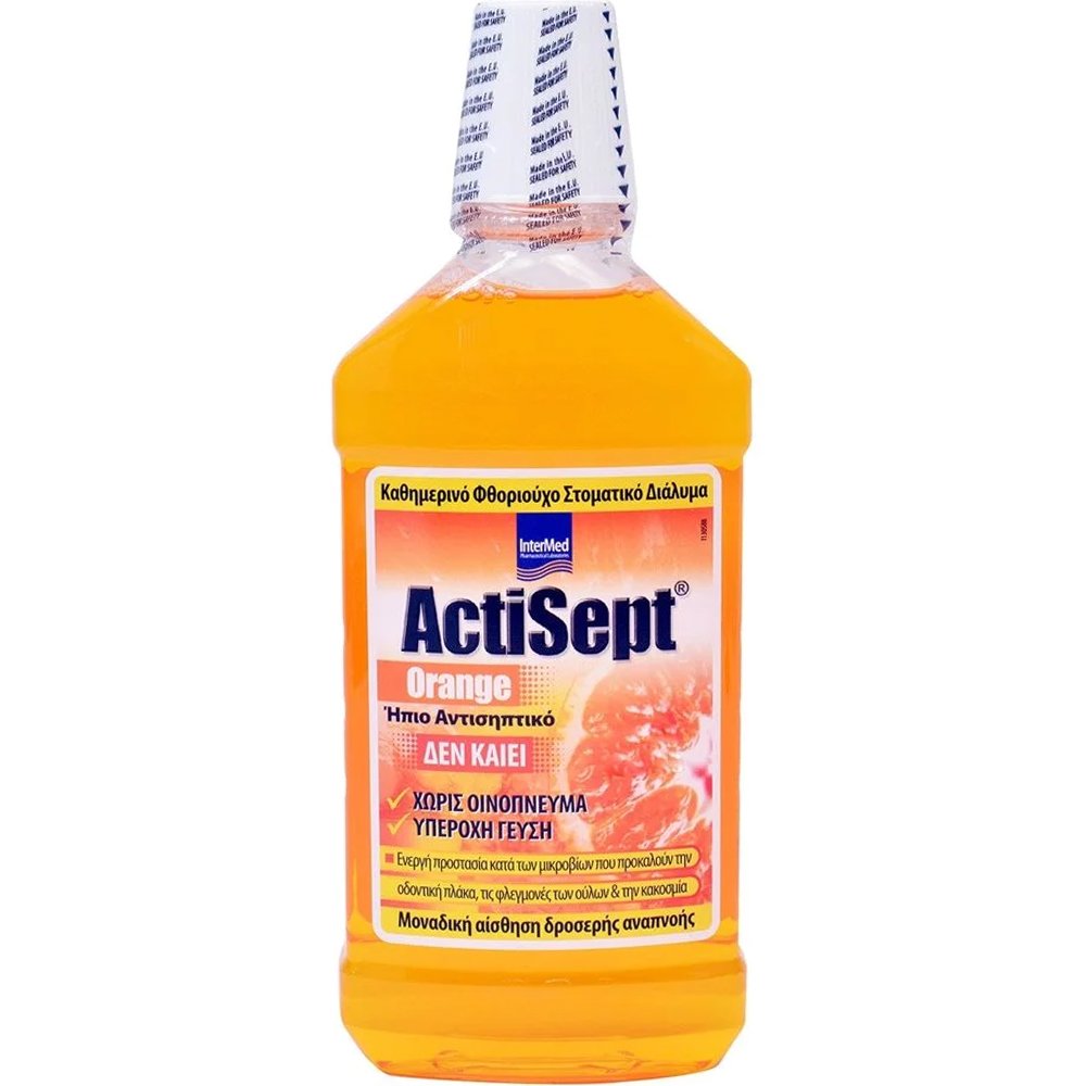 Actisept Actisept Orange Mouthwash Καθημερινό Φθοριούχο Στοματικό Διάλυμα με Ήπια Αντισηπτική Δράση με Γεύση Πορτοκάλι 500ml