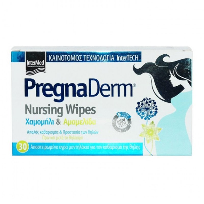 InterMed Intermed PregnaDerm Nursing Wipes Αποστειρωμένα Υγρά Μαντηλάκια για τον Καθαρισμό της Θηλής 30 Wipes