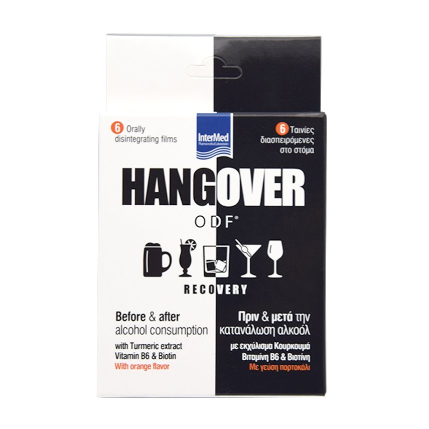 InterMed Intermed Hangover ODF Recovery Συμπλήρωμα Διατροφής για τη Μείωση της Κόπωσης Πριν & Μετά την Κατανάλωση Αλκοόλ 6 Disp.Films