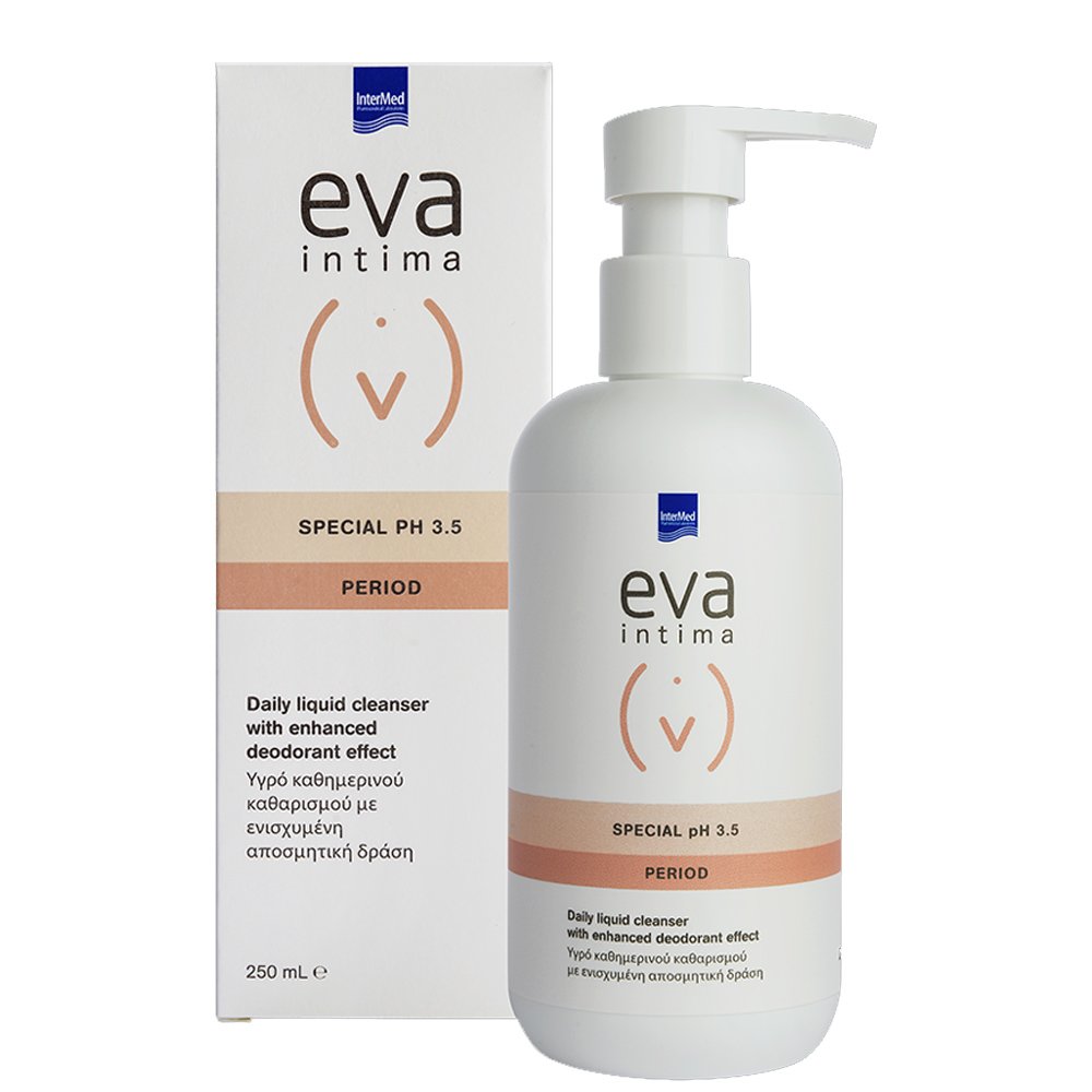 Eva Eva Intima Special pH 3.5 Period Καθημερινός Καθαρισμός της Ευαίσθητης Περιοχής & Φυσική Προστασία Από Δυσάρεστες Οσμές 250ml