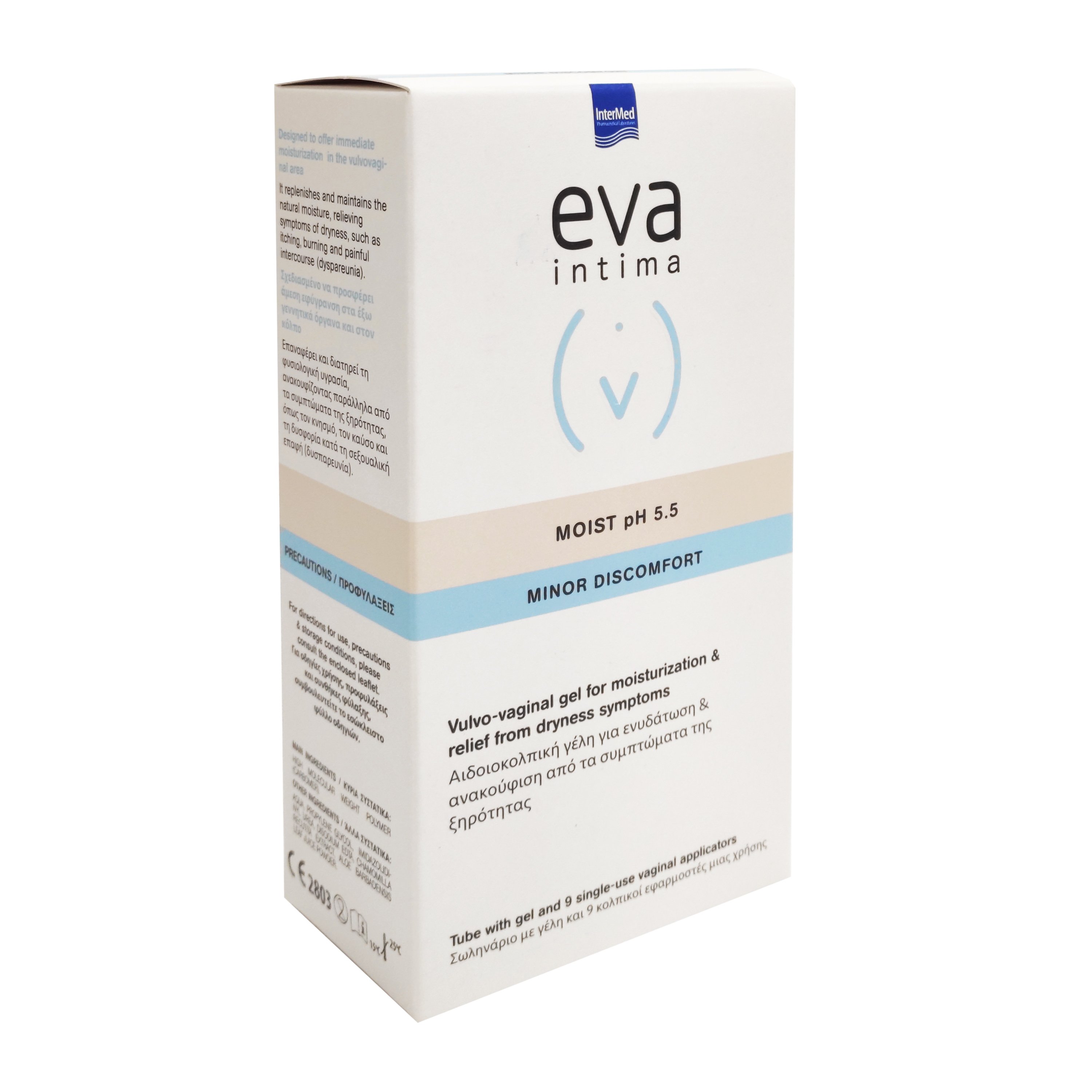 Eva Eva Moist pH 5.5 Minor Discomfort Αιδιοκολπική Γέλη με για την Άμεση Επαναφορά της Φυσιολογικής Υγρασίας 9 Κολπικοί Εφαρμοστές