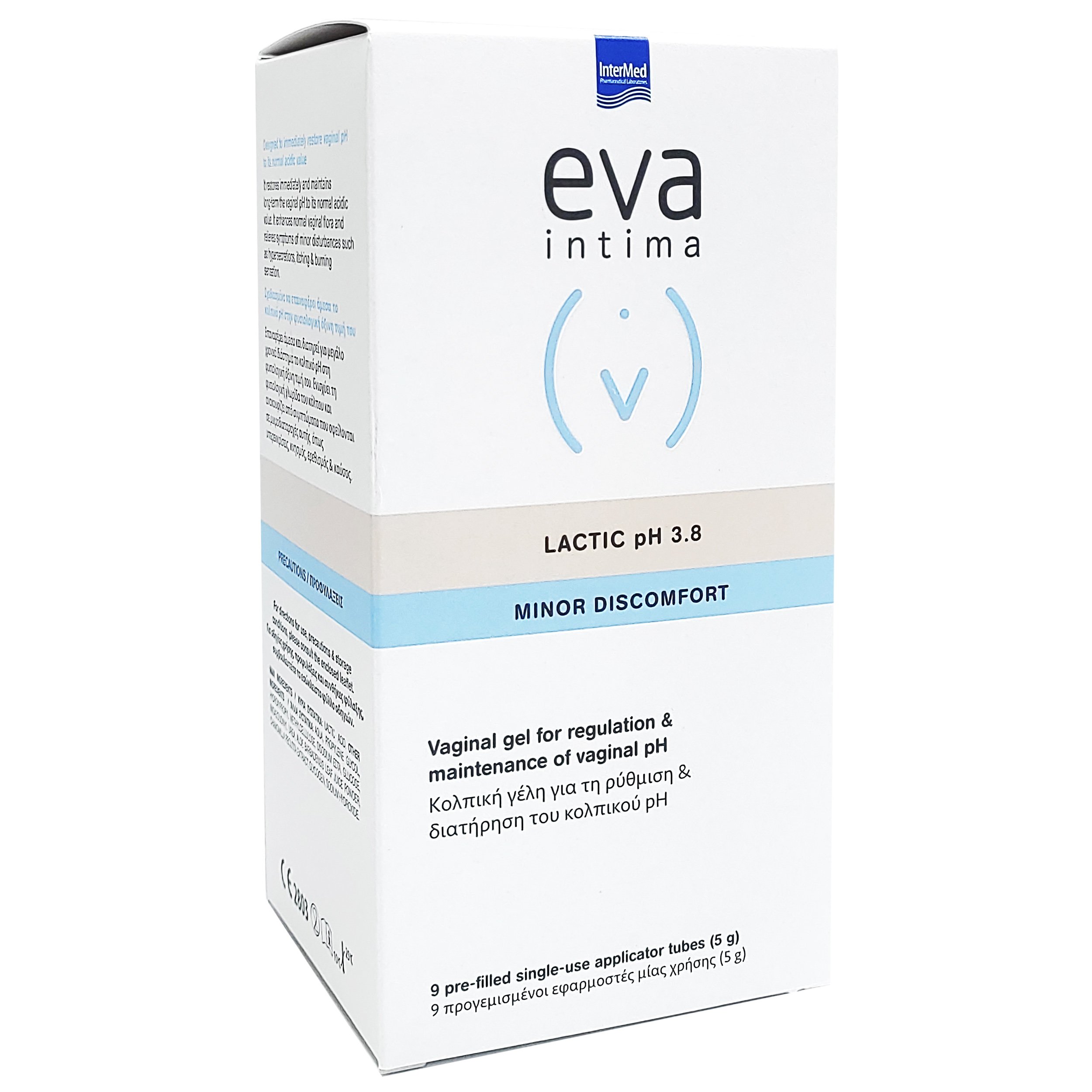 Eva Eva Intima Lactic pH 3.8 Minor Discomfort Vaginal Gel Κολπική Γέλη για τη Ρύθμιση & Διατήρηση του Κολπικού pH 9 Appl.Tubes x 5gr