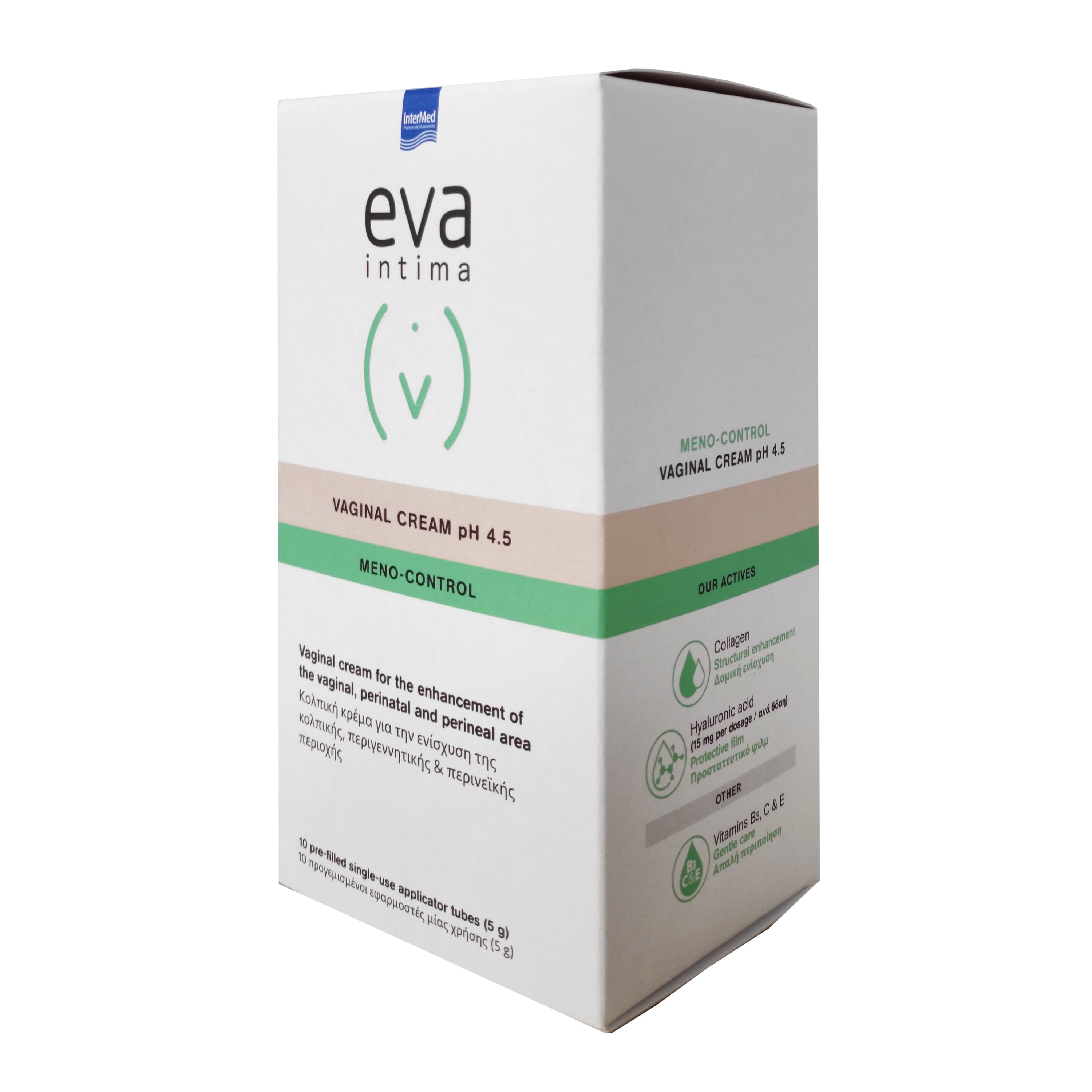 Eva Eva Intima Vaginal Cream Meno Control PH4.5 Κρέμα για την Ενίσχυση της Κολπικής, Περιγεννητικής & Περινεϊκής Περιοχής 10x5gr