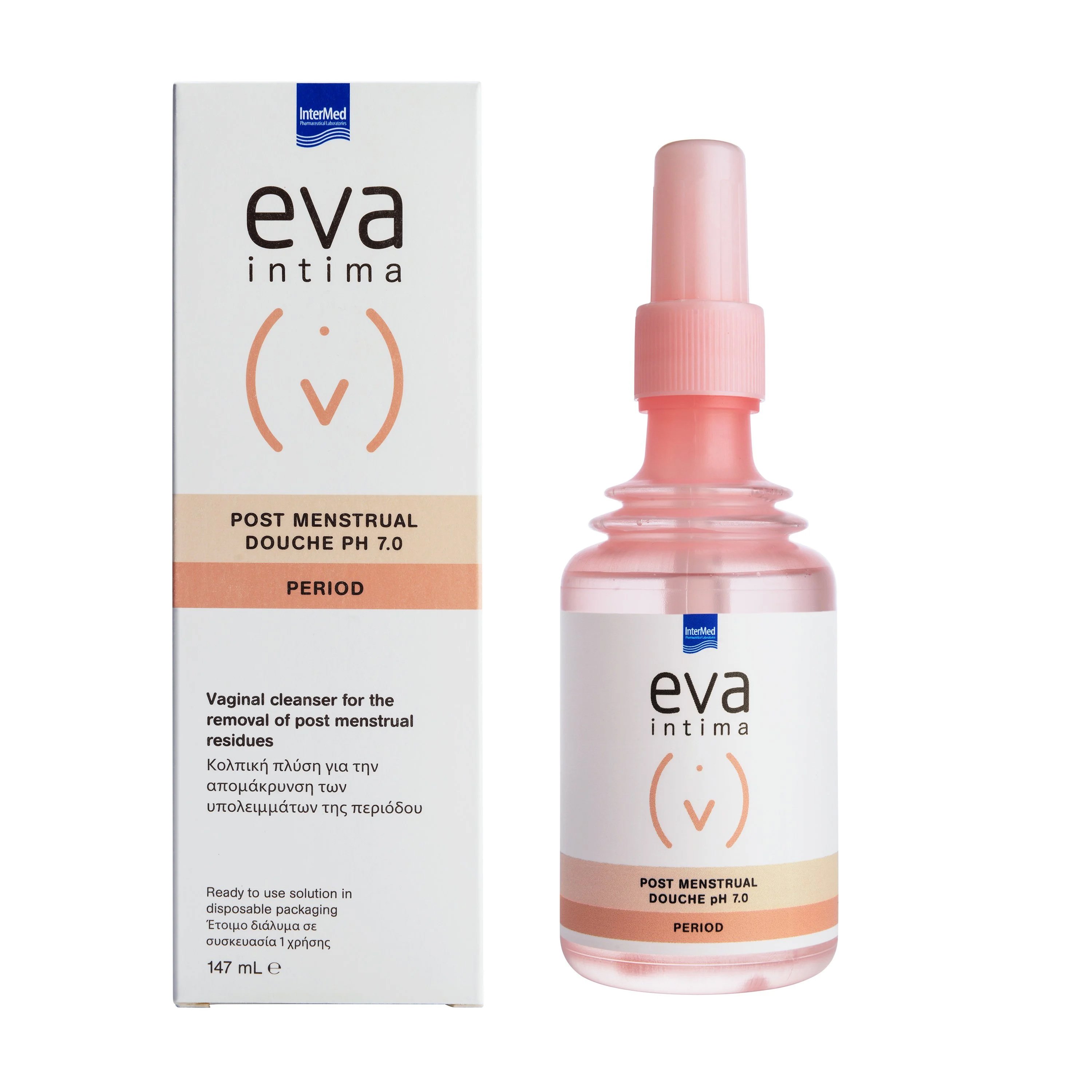 Eva Intermed Eva Intima Post Menstrual Douche pH 7.0 Κολπική Πλύση για την Απομάκρυνση των Υπολειμμάτων της Περιόδου 147ml