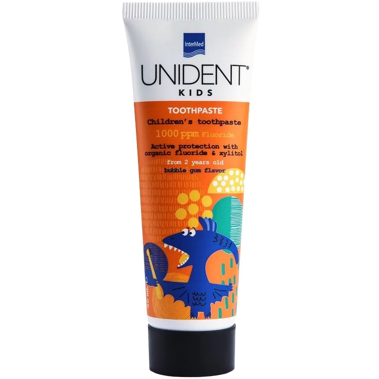 InterMed Intermed Unident Kids Toothpaste 1000ppm Fluoride 2+ Years Bubblegum Flavor Φθοριούχος Παιδική Οδοντόκρεμα με Γεύση Τσιχλόφουσκας 50ml