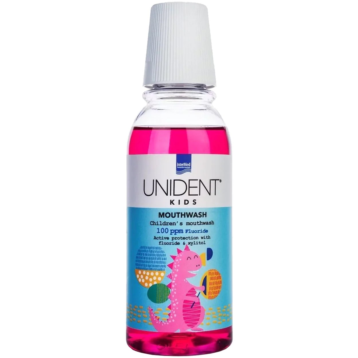 InterMed Intermed Unident Kids Mouthwash 100ppm Fluoride Bubble Gum Flavor Παιδικό Φθοριούχο Στοματικό Διάλυμα με Γεύση Τσιχλόφουσκα 250ml