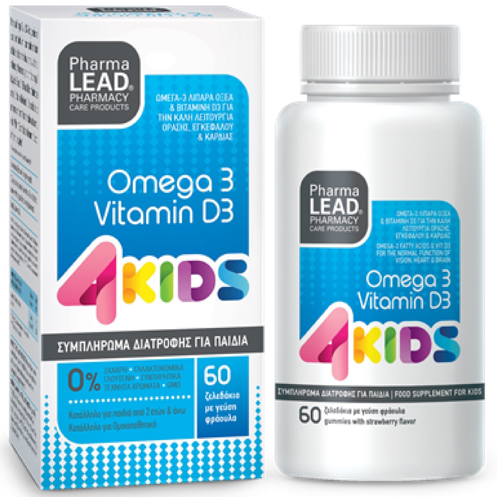 PharmaLead Pharmalead Omega 3 & Vitamin D3 4Kids Παιδικά Ζελεδάκια με Ωμέγα-3 Λιπαρά Οξέα & Βιταμίνη D3 για την Καλή Λειτουργία Όρασης, Εγκεφάλου & Καρδιάς 60 Ζελεδάκια