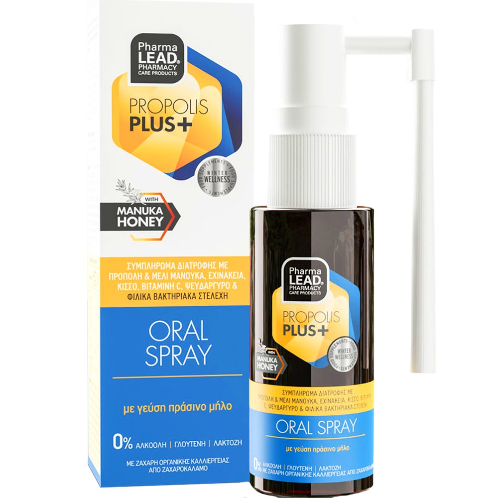 Nutralead Pharmalead Propolis Plus Adults Oral Spray Συμπλήρωμα Διατροφής Ενηλίκων για Ερεθισμένο Λαιμό & Βήχα με Εκχυλίσματα Βοτάνων, Μέλι Μανούκα & Προβιοτικά με Γεύση Πράσινο Μήλο 30ml