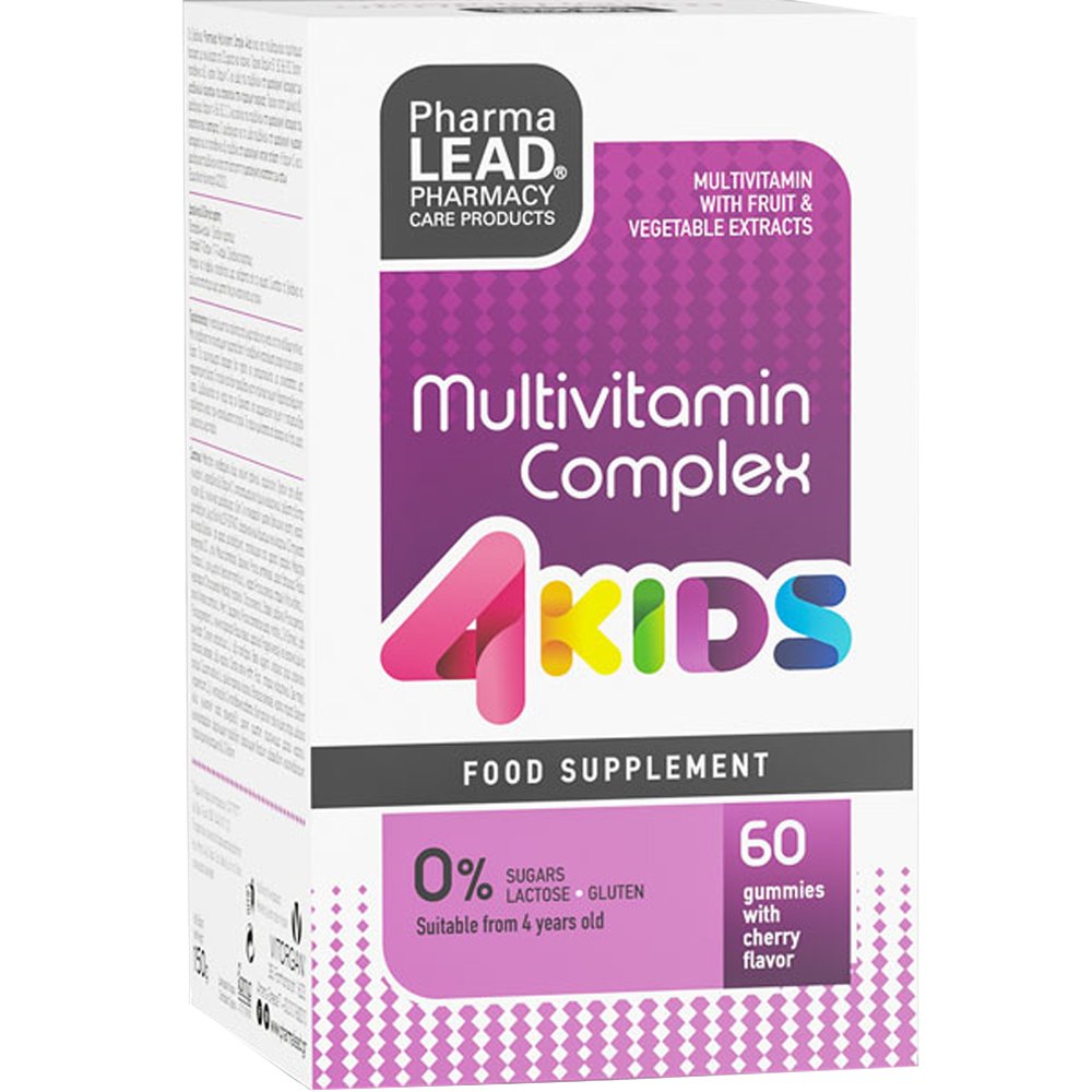 PharmaLead Pharmalead Multivitamin Complex 4Kids Συμπλήρωμα Διατροφής Πολυβιταμινών Μετάλλων & Ιχνοστοιχείων για Παιδιά για την Ενίσχυση του Ανοσοποιητικού, Ενέργεια, Γερά Οστά & Φυσιολογική Νοητική Επίδοση με Γεύση Κεράσι 60 Ζελεδάκια