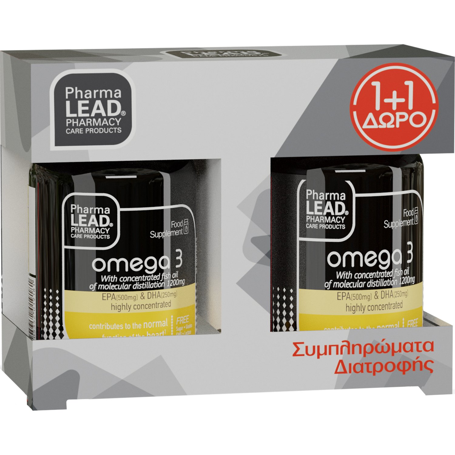 PharmaLead Pharmalead Promo Omega 3 Συμπλήρωμα Διατροφής με Ωμέγα 3 Λιπαρά Οξέα Υψηλής Συγκέντρωσης από Συμπυκνωμένο Ιχθυέλαιο Μοριακής Απόσταξης για τη Σωστή Λειτουργία της Καρδιάς, του Εγκεφάλου & της Όρασης 60caps (2x30caps)