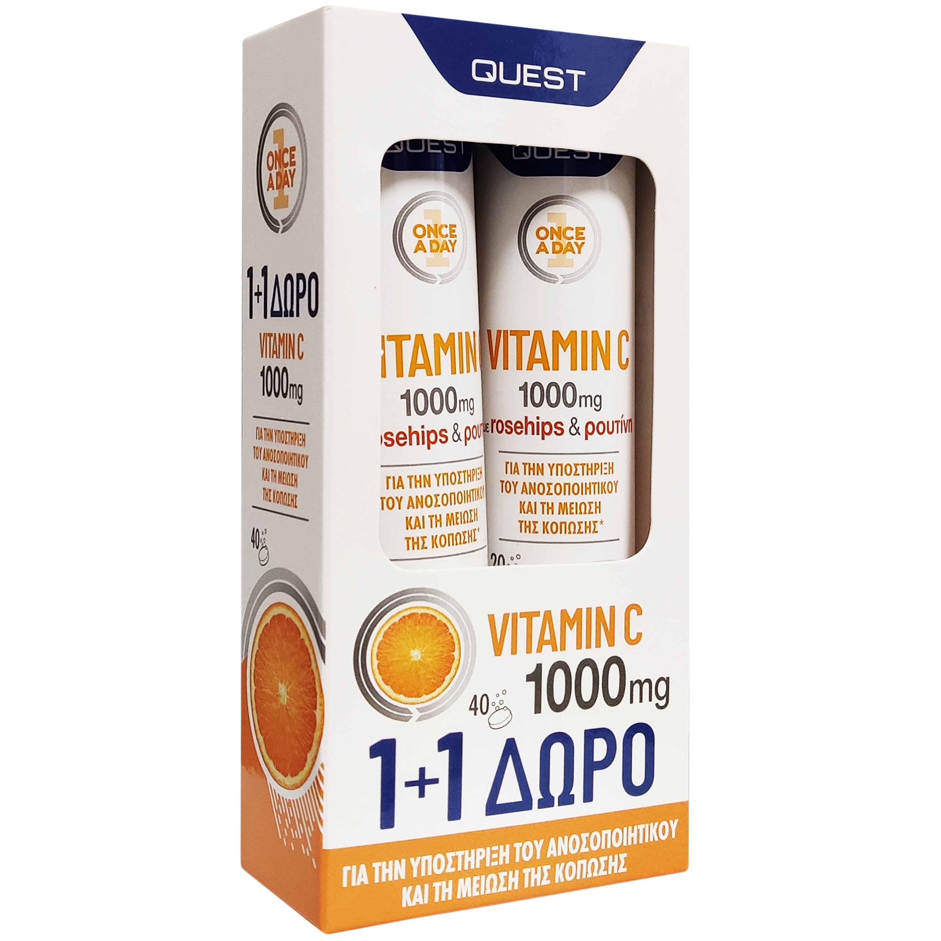 Quest Quest Πακέτο Προσφοράς Vitamin C 1000mg Συμπλήρωμα Διατροφής για την Καλή Λειτουργία του Ανοσοποιητικού 2x20 Effer.tabs 1+1 Δώρο