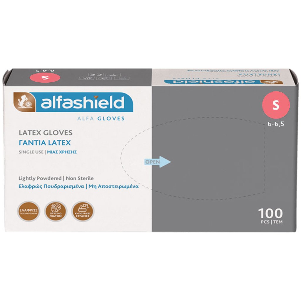 AlfaShield Latex Gloves Εξεταστικά Γάντια Ελαφρώς Πουδραρισμένα & μη Αποστειρωμένα 100 Τεμάχια - Small φωτογραφία