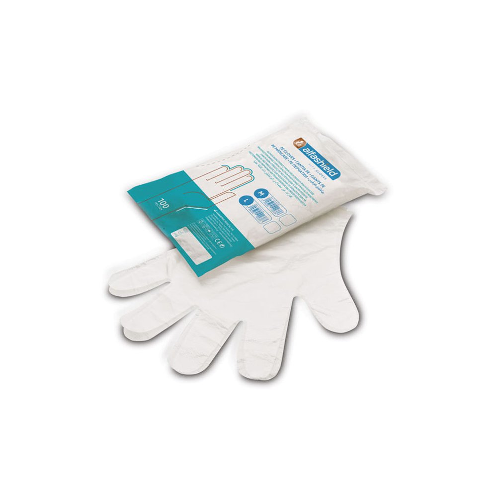 Karabinis Medical Alfa Shield Non Sterile PE Gloves Γάντια Πολυαιθυλενίου Υψηλής Πυκνότητας μη Αποστειρωμένα 100 Τεμάχια - Medium