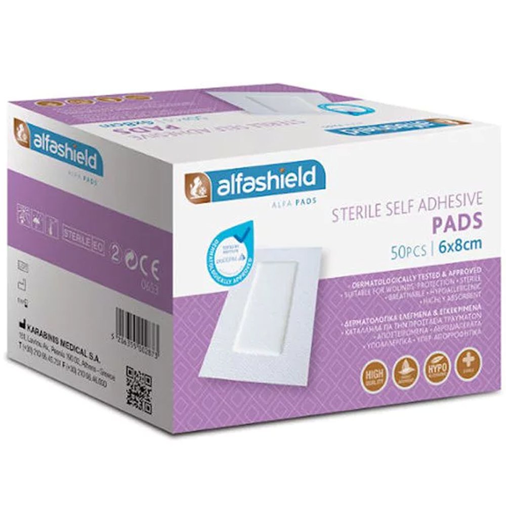 Karabinis Medical AlfaShield Sterile Self-Adhesive Pads Αποστειρωμένα Αυτοκόλλητα Επιθέματα 50 Τεμάχια - 6x8cm