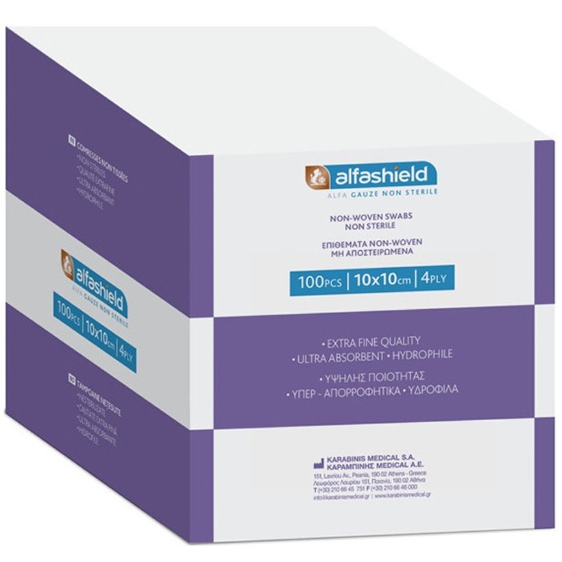 Karabinis Medical AlfaShield Non-Woven Swabs Non Sterile 10x10cm 4ply Επιθέματα μη Αποστειρωμένα 100 Τεμάχια