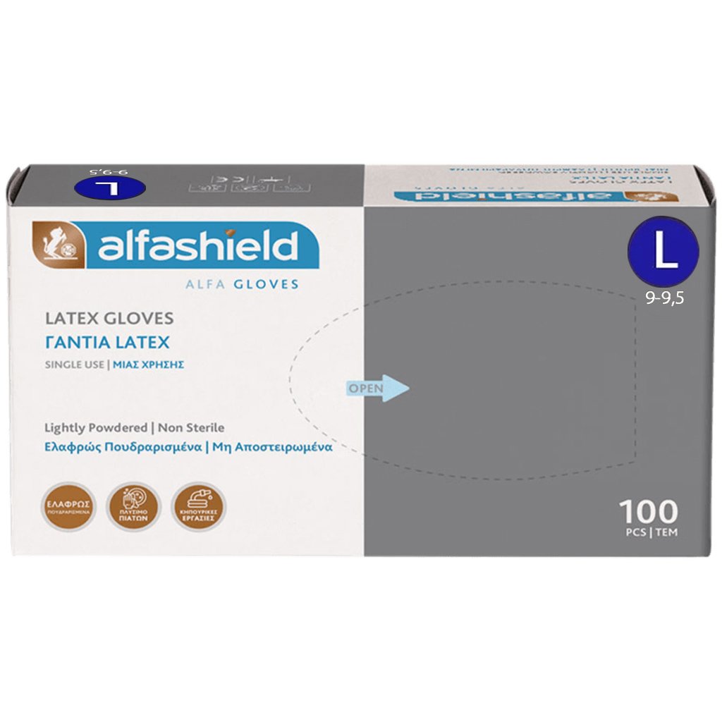 Karabinis Medical AlfaShield Latex Gloves Εξεταστικά Γάντια Ελαφρώς Πουδραρισμένα & μη Αποστειρωμένα 100 Τεμάχια - Large