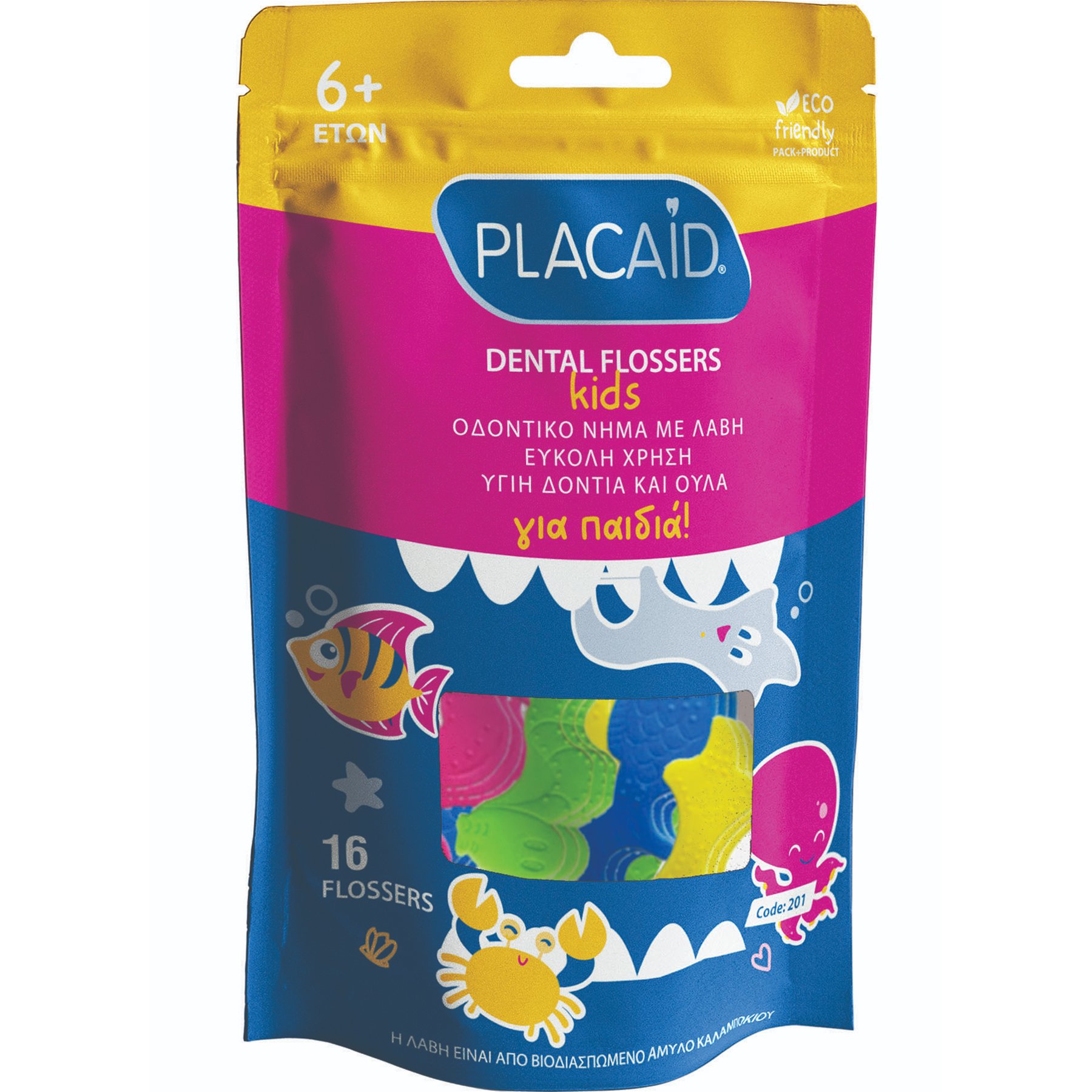 Plac Aid Dental Flossers Kids Οδοντικό Νήμα με Λαβή για Εύκολη Χρήση για Παιδιά Ηλικίας Άνω των 6 Ετών 16 Τεμάχια