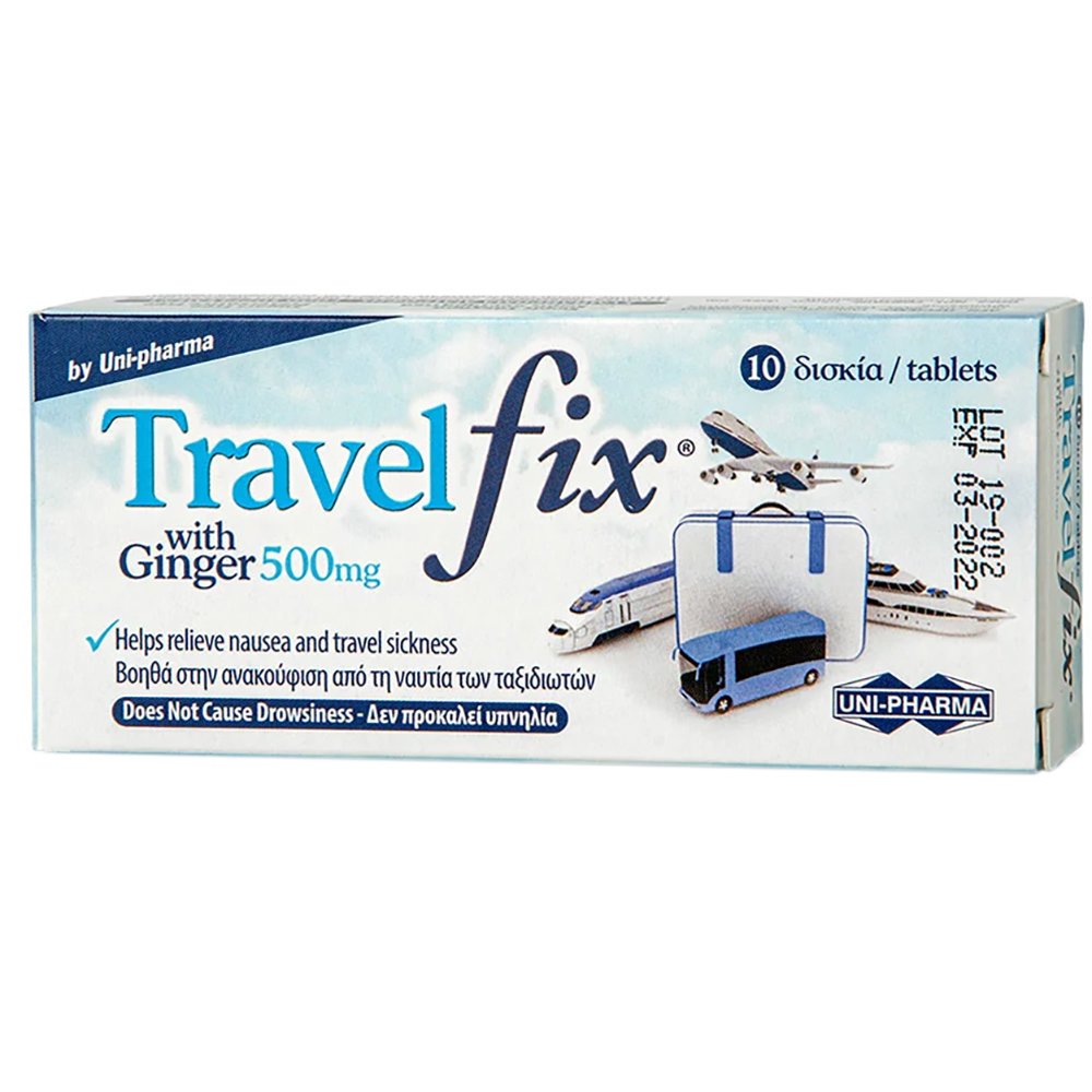 Uni-Pharma Uni-Pharma Travel Fix with Ginger 500mg 10tabs,Συμπλήρωμα Διατροφής με Ginger που Ανακουφίζει Από τη Ναυτία