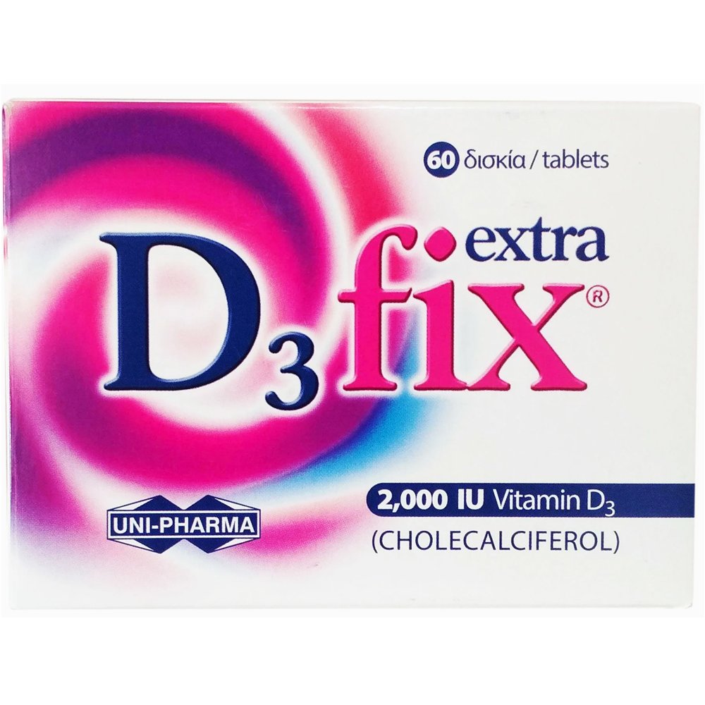 Uni-Pharma Uni-Pharma D3 Fix Extra Συμπλήρωμα διατροφής Βιταμίνης D3 για την Καλή Υγεία των Οστών, Δοντιών & Ενίσχυση του Ανοσοποιητικού 2000iu, 60tabs