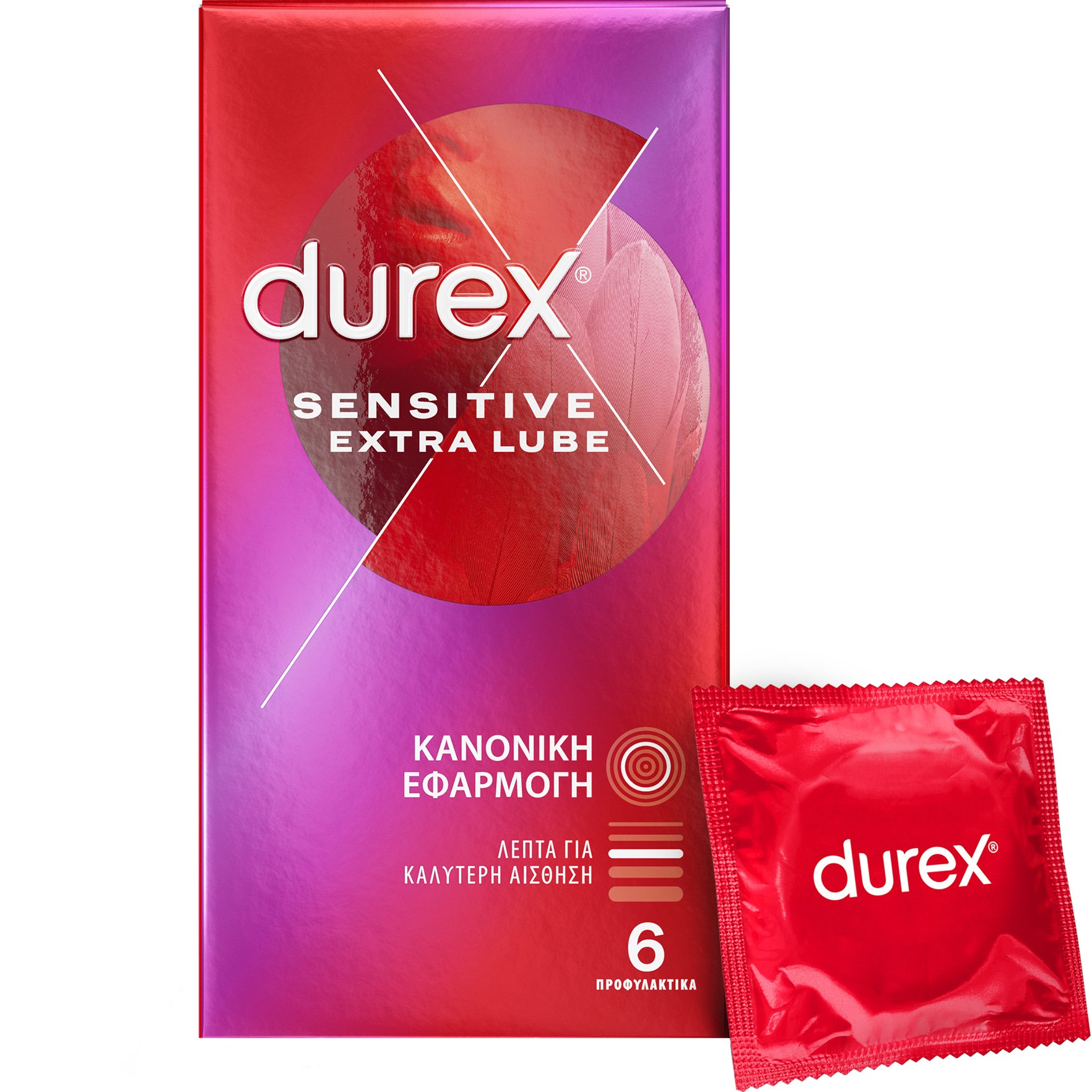 Durex Durex Sensitive Extra Lube Condoms Λεπτά Προφυλακτικά με Επιπλέον Λιπαντικό για Καλύτερη Αίσθηση 6 Τεμάχια