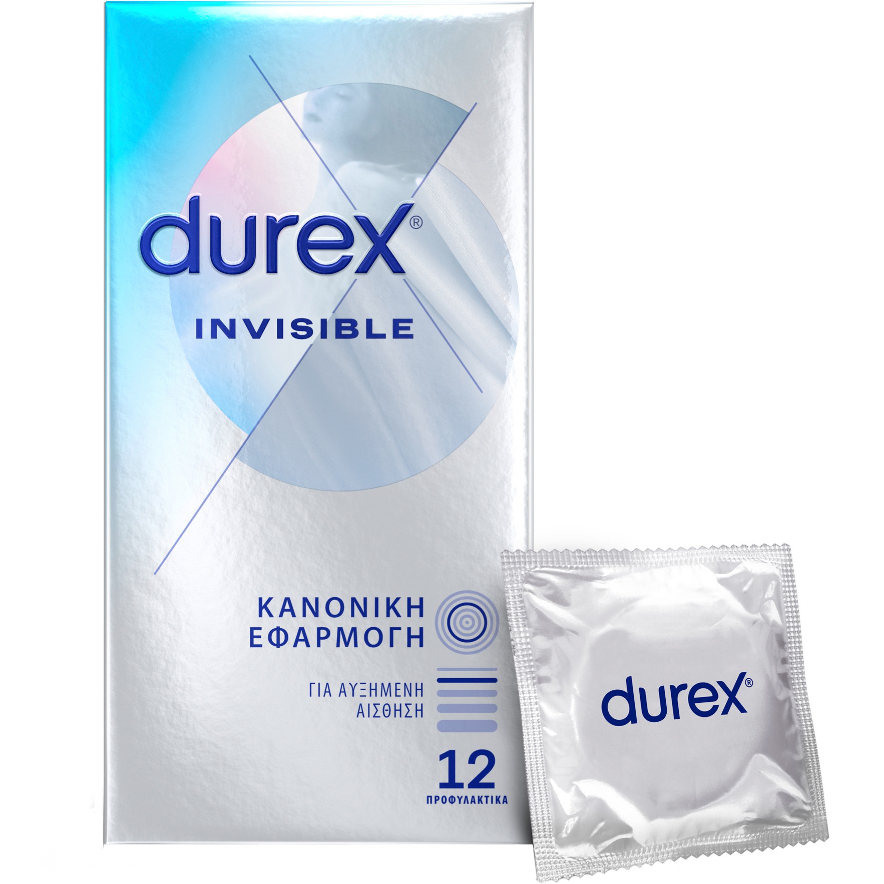 Durex Durex Invisible Ultra Thin Regular Fit Condoms Πολύ Λεπτά Προφυλακτικά για Αυξημένη Αίσθηση 12 Τεμάχια